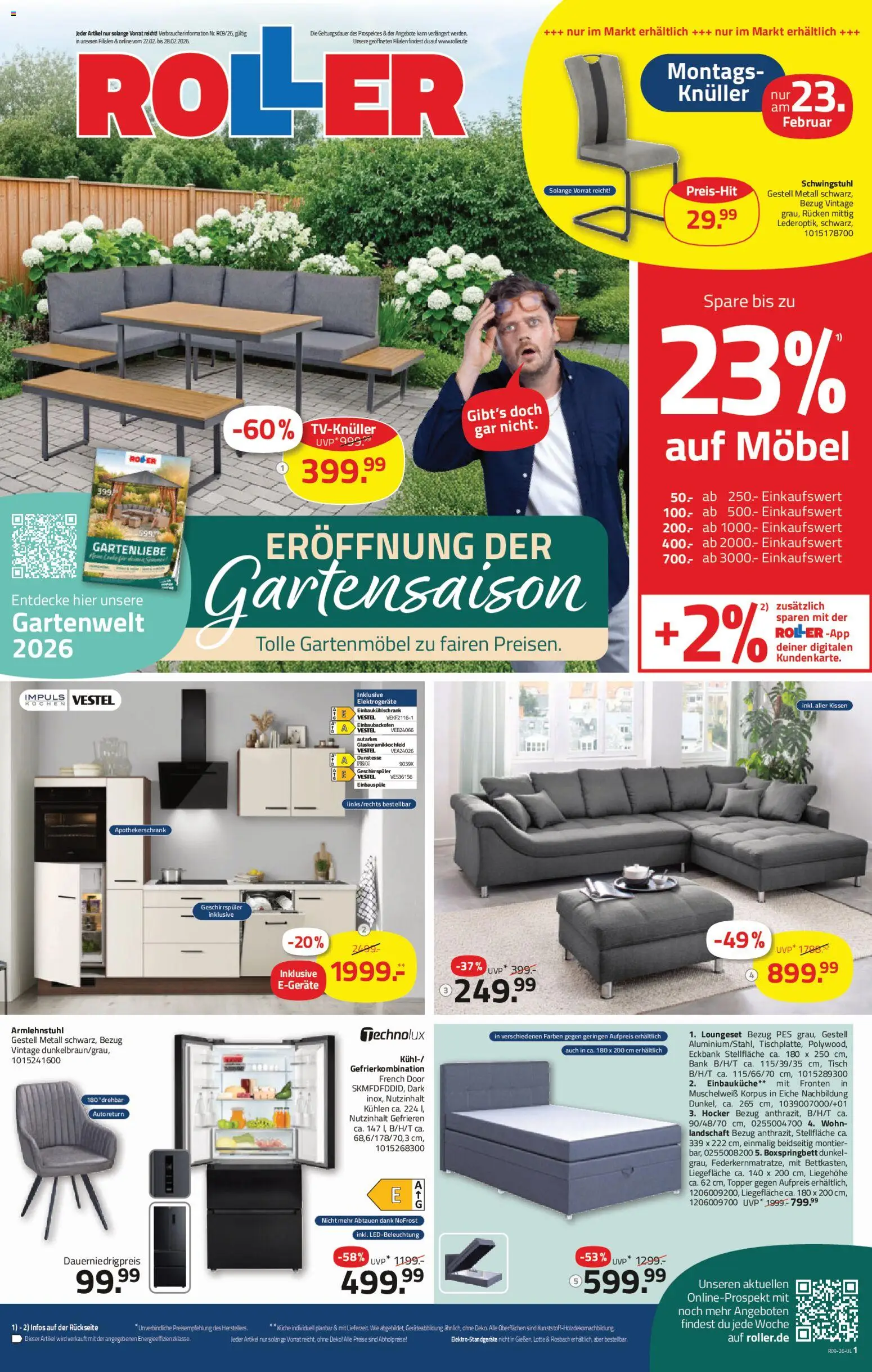 Roller Prospekt 	 – gültig ab 22.02.2026 | Seite: 1 | Produkte: Geschirrspüler, Hocker, Eckbank, Küche