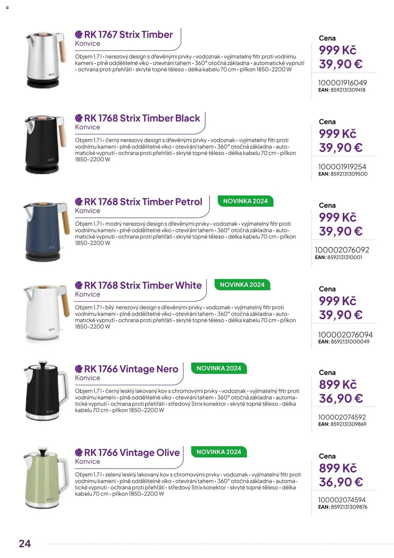 Expert elektro katalog - ECG - Malé domácí spotřebiče od 01.10.2024 | Strana: 24 | Produkty: Konektor, Konvice