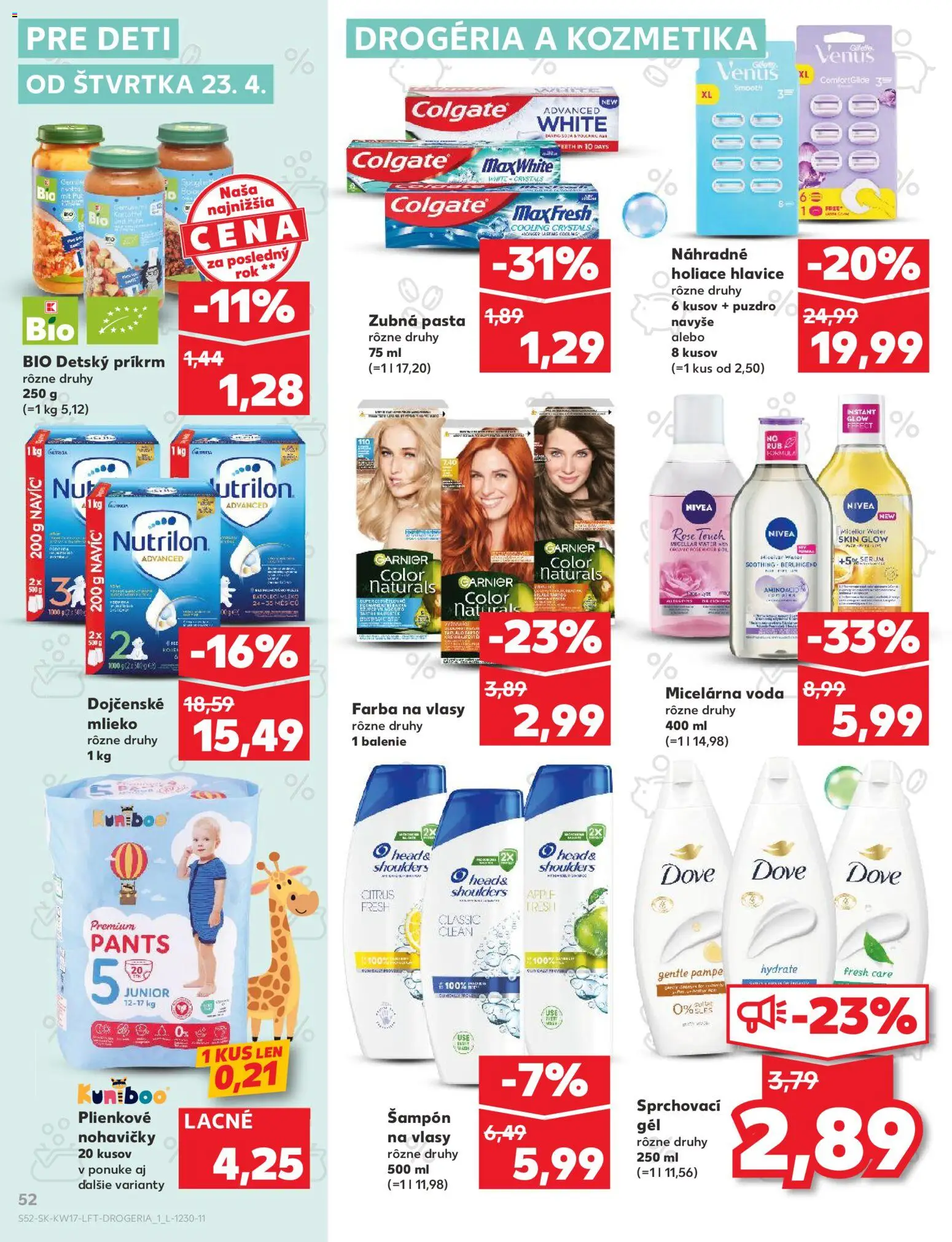 Nové Kaufland akcie – leták je platný od 23.04.2026 | Strana: 52 | Produkty: Mlieko, Nivea, Nutrilon, Farba na vlasy