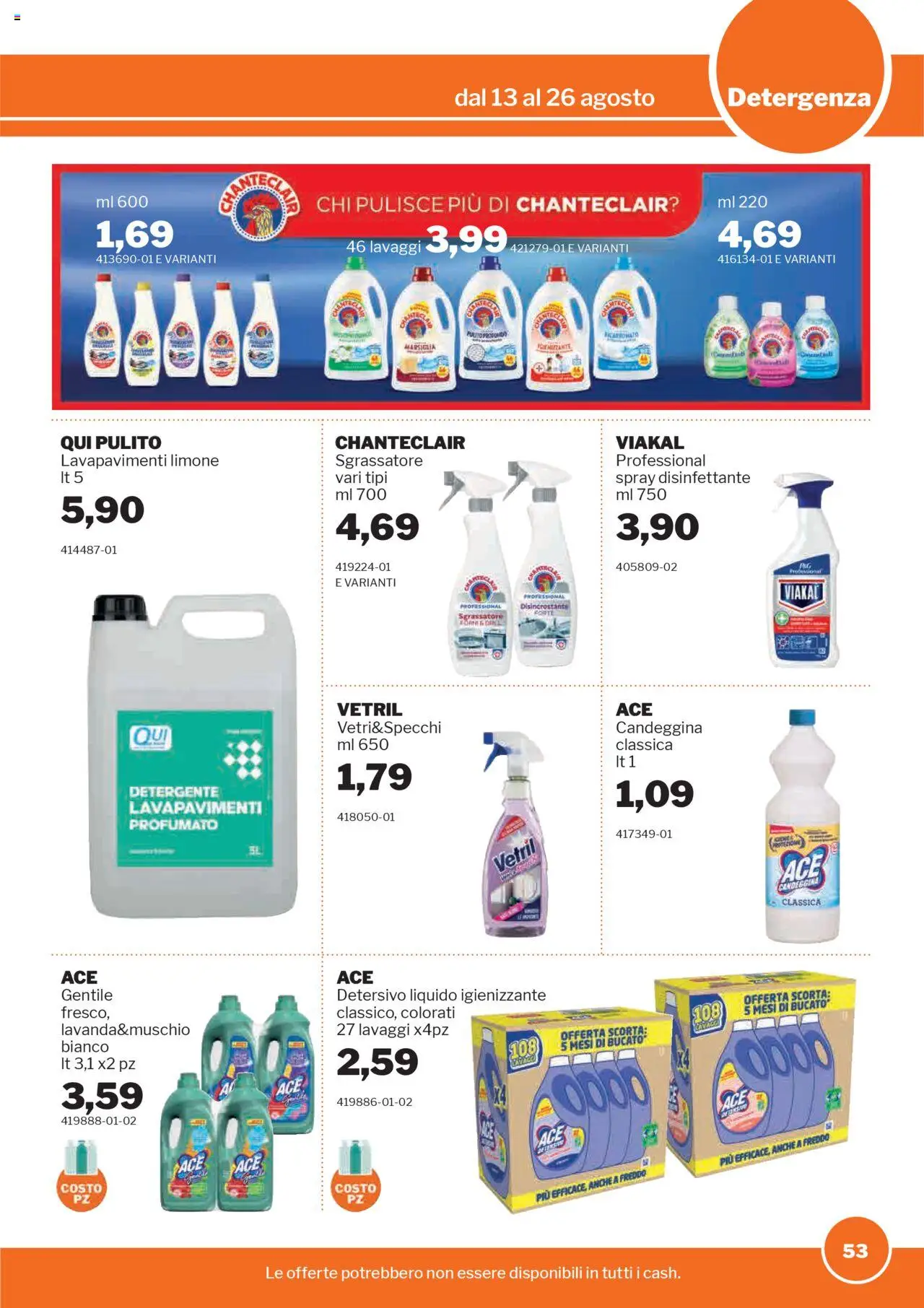 Volantino Sogegross del 13.08.2025 | Pagina: 53 | Prodotti: Spray disinfettante, Candeggina, Sgrassatore, Limone