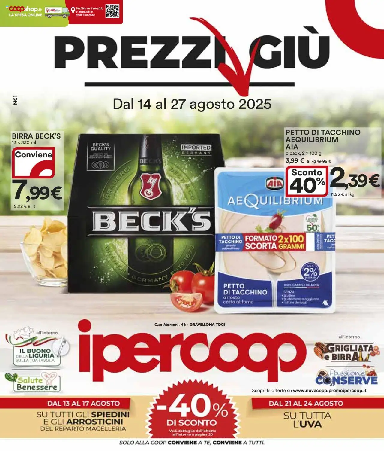 Volantino Ipercoop del 14.08.2025 | Pagina: 1 | Prodotti: Birra, Tacchino, Forno, Arrosticini