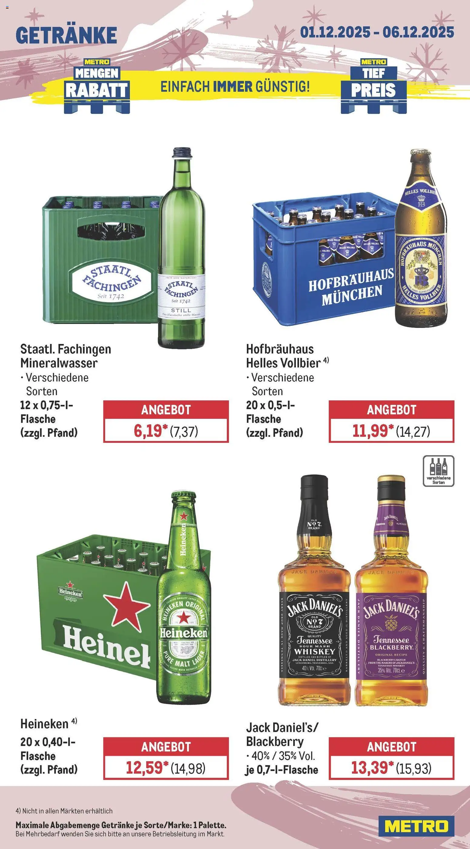 Metro Prospekt 	 – gültig ab 01.12.2025 | Seite: 15 | Produkte: Mineralwasser, Heineken, Wasser, Whiskey