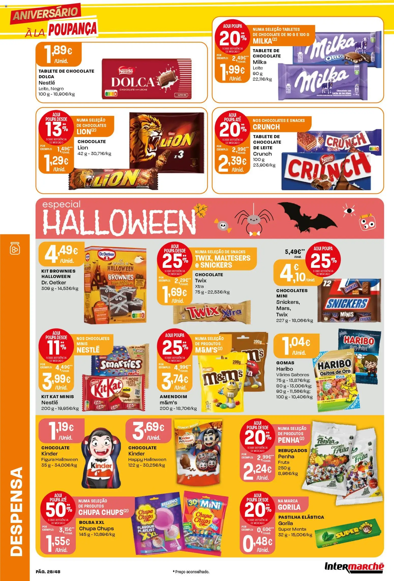 Intermarché folheto │ válido de 23.10.2025 | Página: 28 | Produtos: Bolsa, Gomas haribo, Chocolate, Gomas