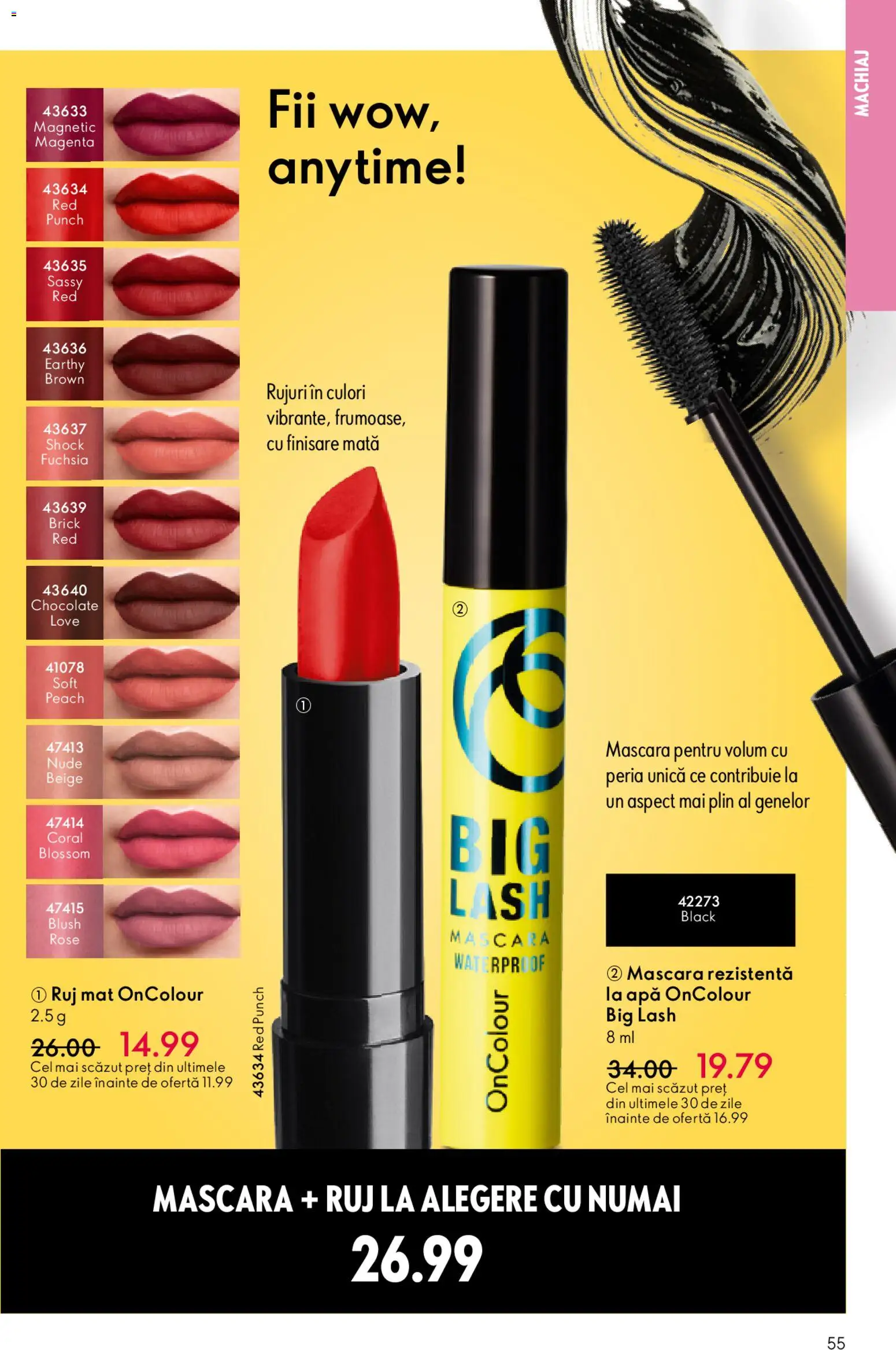 Noul catalog Oriflame – valabil de la 15.04.2026 | Pagină: 55 | Produse: Machiaj, Blush, Mascara, Apă