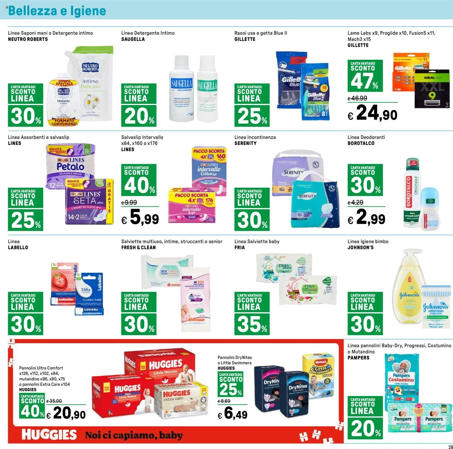 Volantino Iper del 14.11.2025 | Pagina: 29 | Prodotti: Pannolini, Detergente intimo, Lime, Pampers