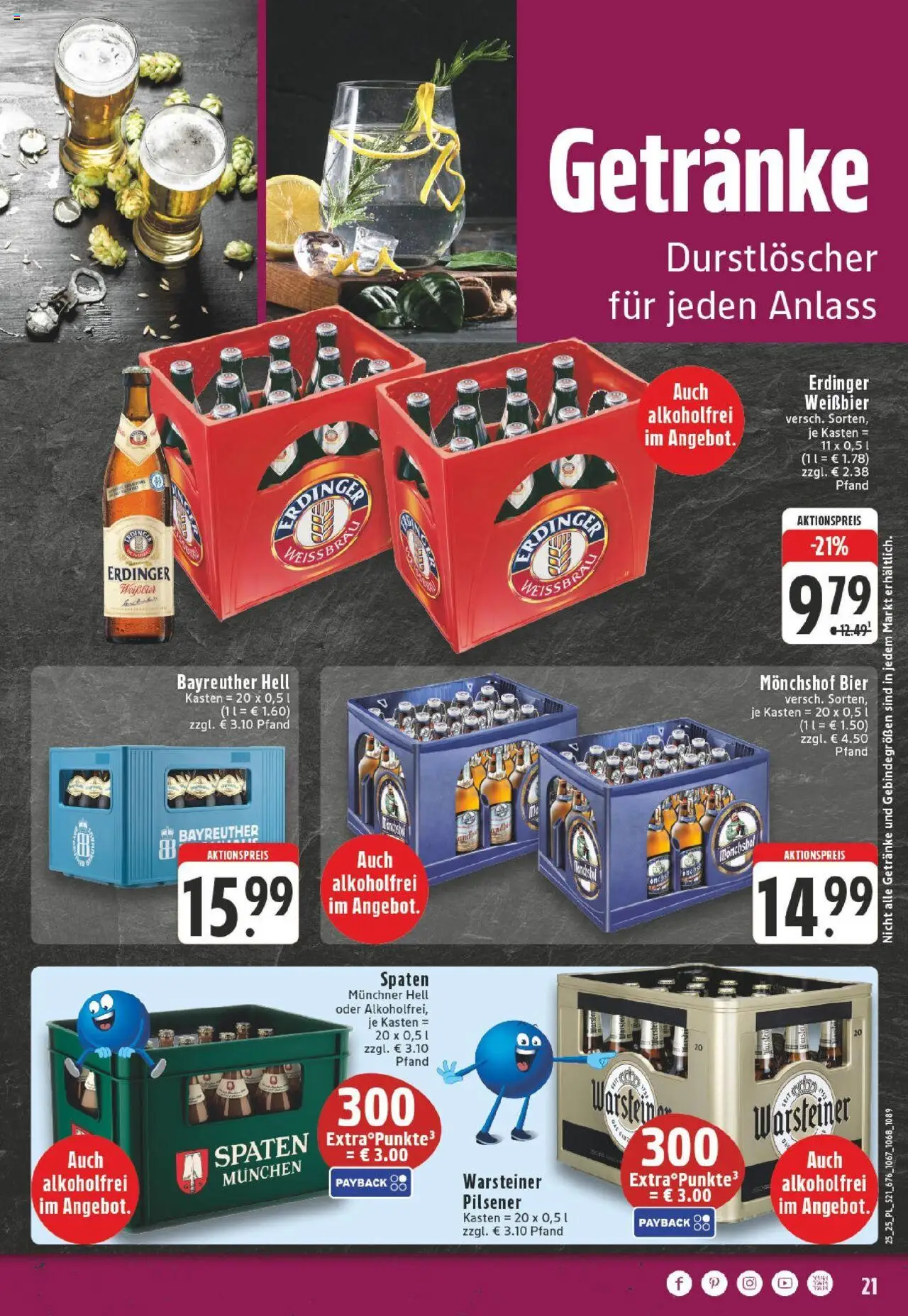 Edeka prospekt Titz	 - gültig ab dem 15.06.2025 | Seite: 21 | Produkte: Bayreuther hell, Monchshof, Durstloscher, Erdinger