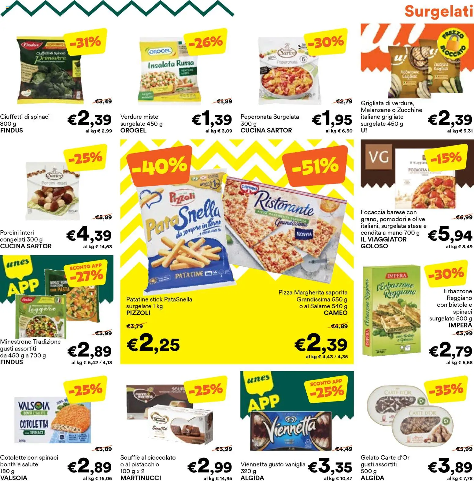 Volantino Unes del 23.03.2026 | Pagina: 3 | Prodotti: Pizza, Insalata, Spinaci, Insalata russa