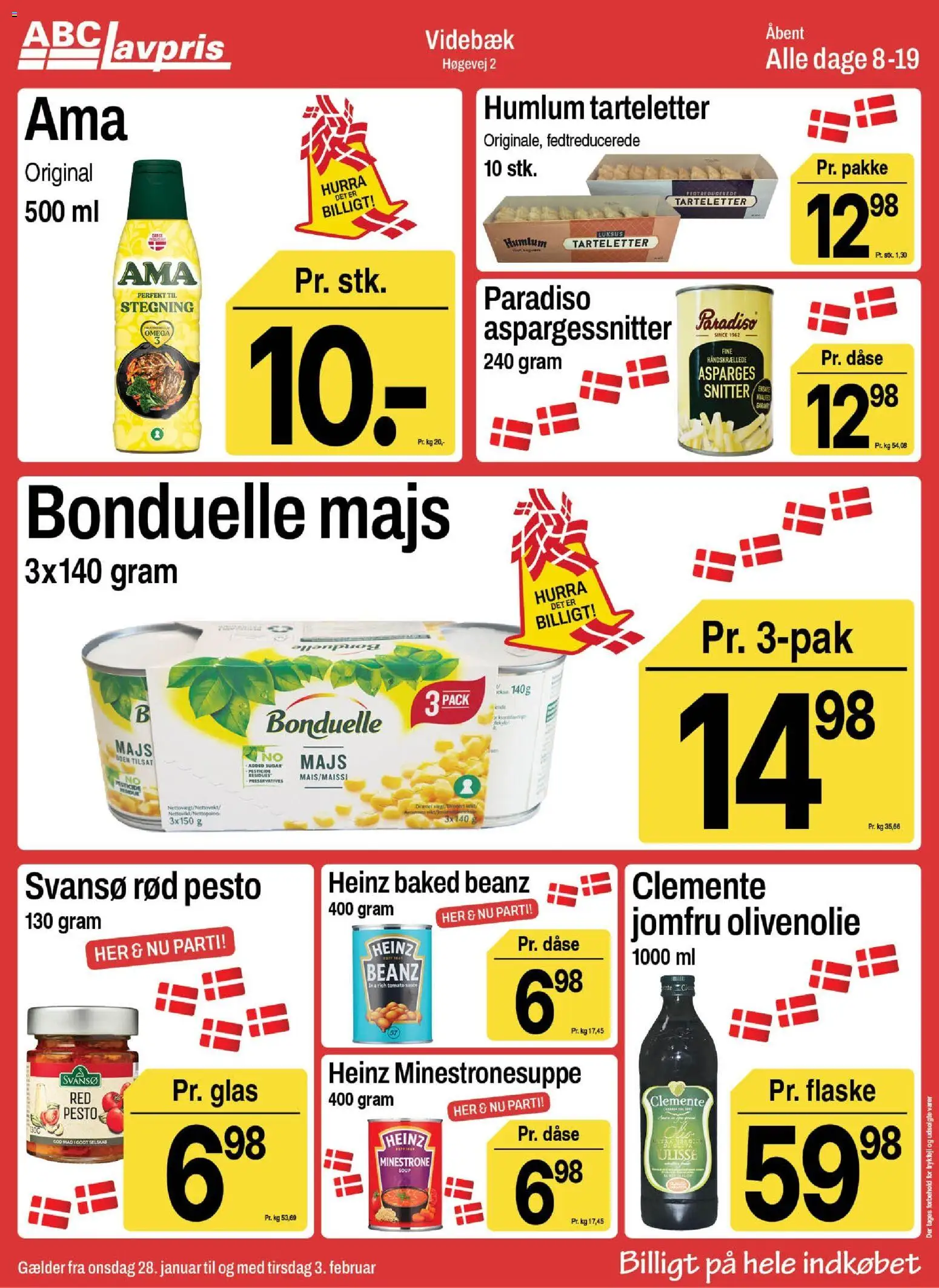Abc Lavpris tilbudsavis – gyldig fra 28.01.2026 | Side: 3 | Produkter: Majs, Pesto, Tarteletter, Aspargessnitter