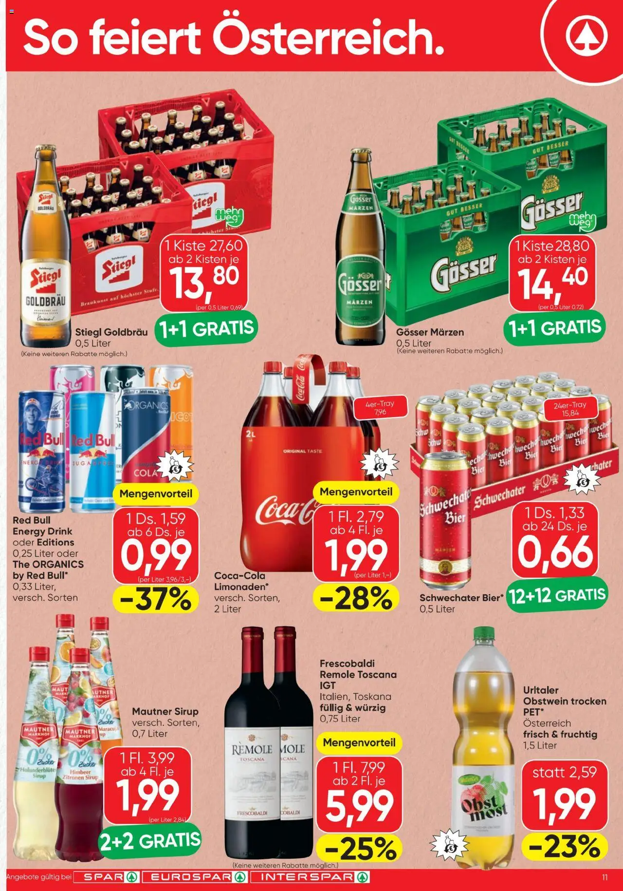 Spar Flugblatt gültig ab 07.08.2025 | Seite: 11 | Produkte: Obst, Zucker, Bier