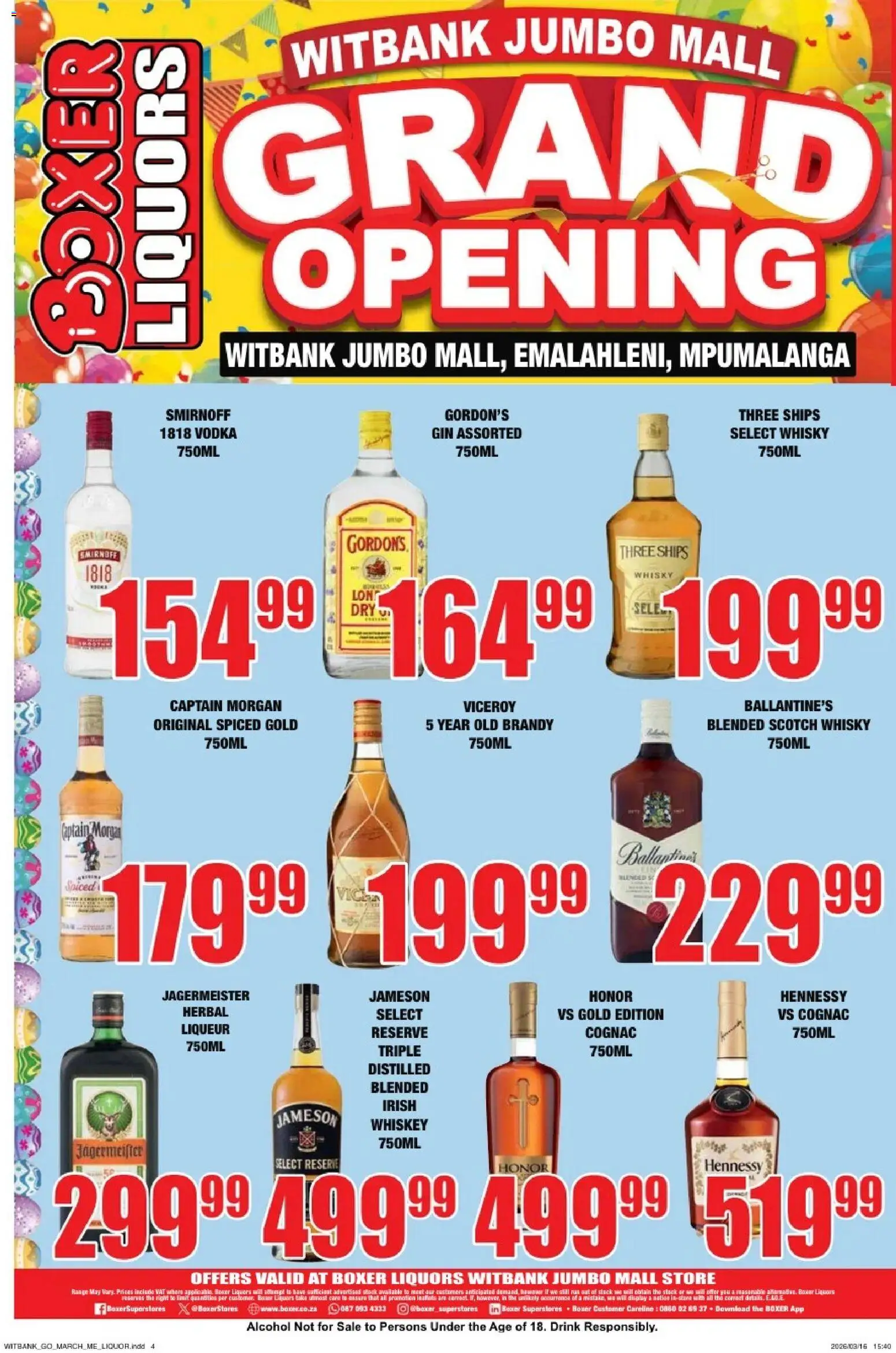 New Boxer catalogue – valid from 26.03.2026 | Page: 4 | Products: Brandy, Vodka, Whiskey, Ensalada de quino
