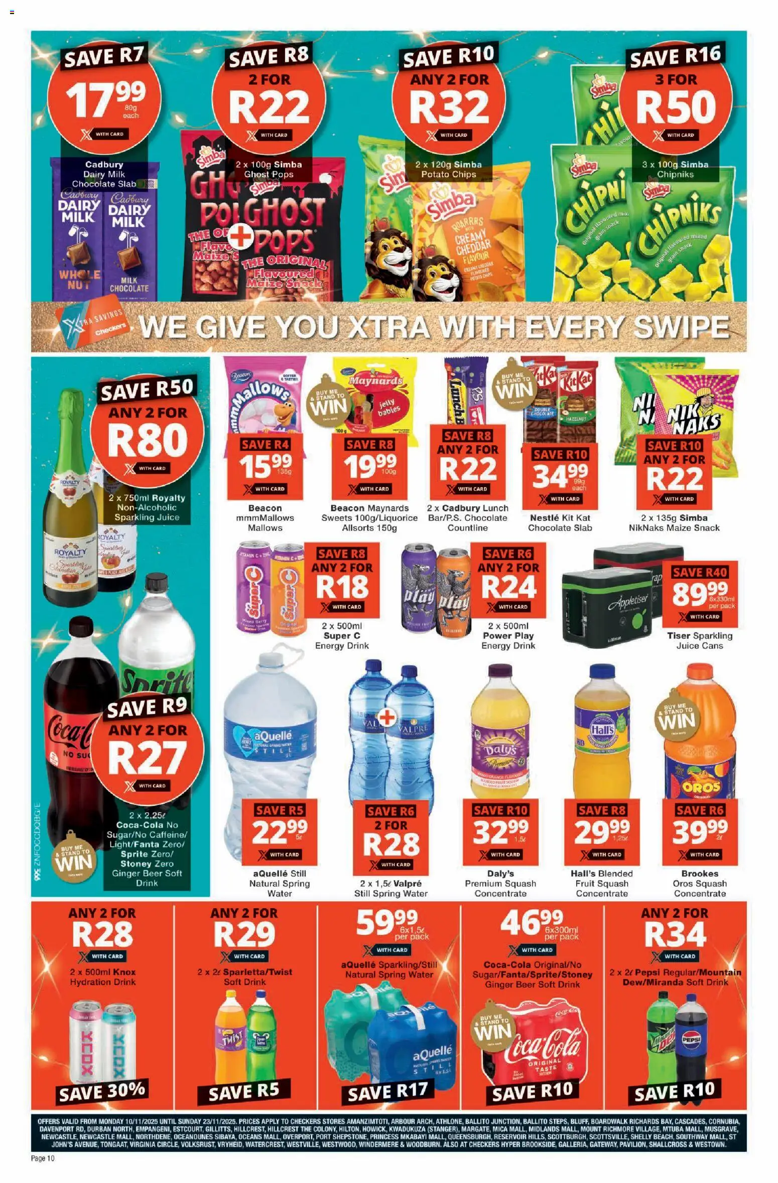 New Checkers catalogue – valid from 10.11.2025 | Page: 10 | Products: Sweets, Juice, Stoney, Fruit
