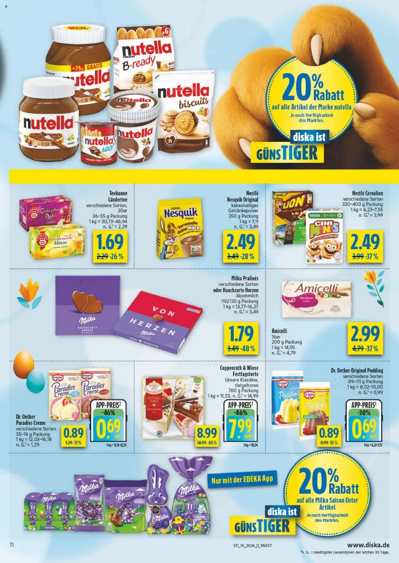 Diska - Diska Angebote Bayern KW14 – gültig ab 30.03.2026 | Seite: 11 | Produkte: Pudding, Creme, Nutella, Teekanne