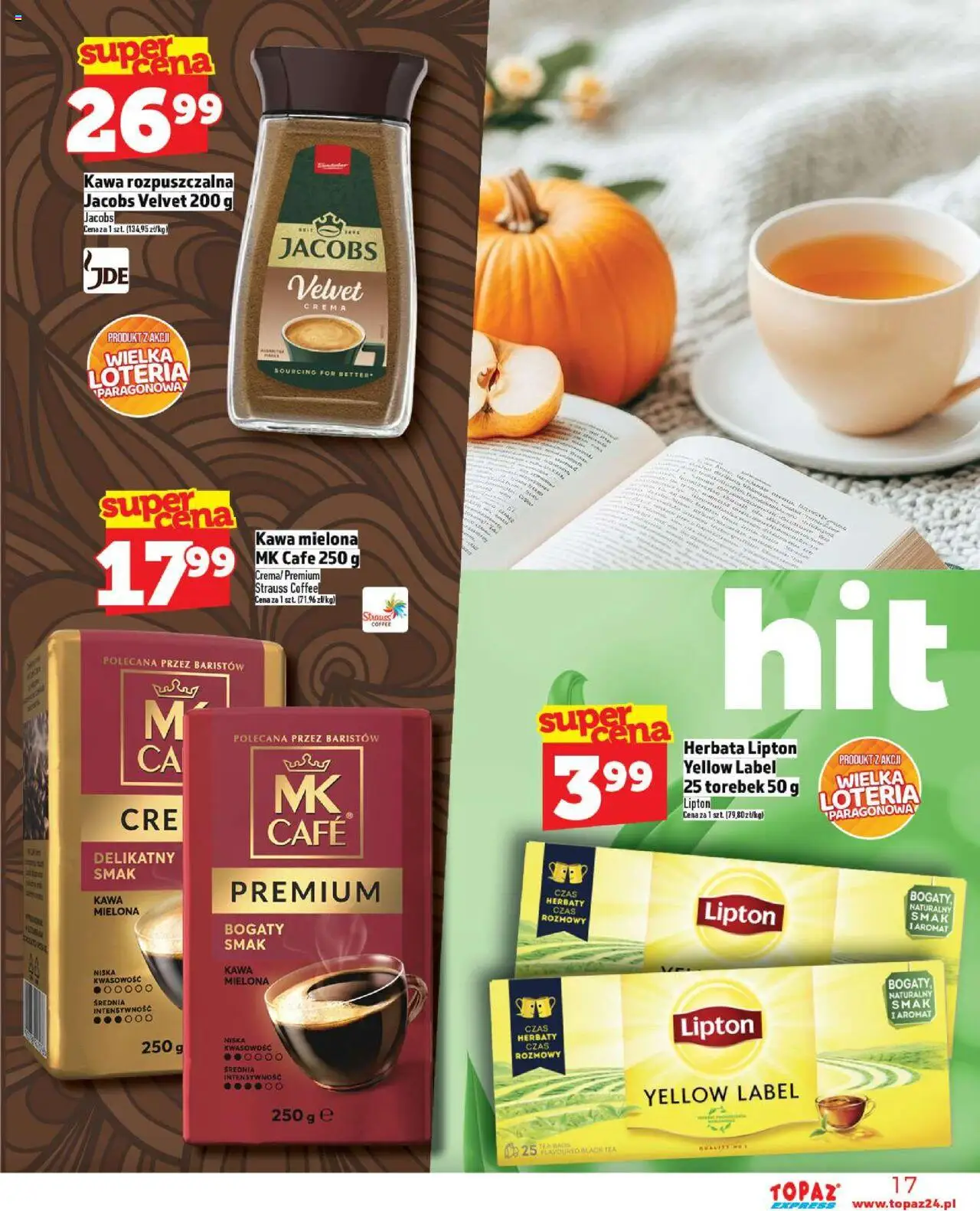 Topaz Gazetka - Express od 18.09.2025 | Strona: 17 | Produkty: Kawa rozpuszczalna, Herbata lipton, Kawa, Herbata
