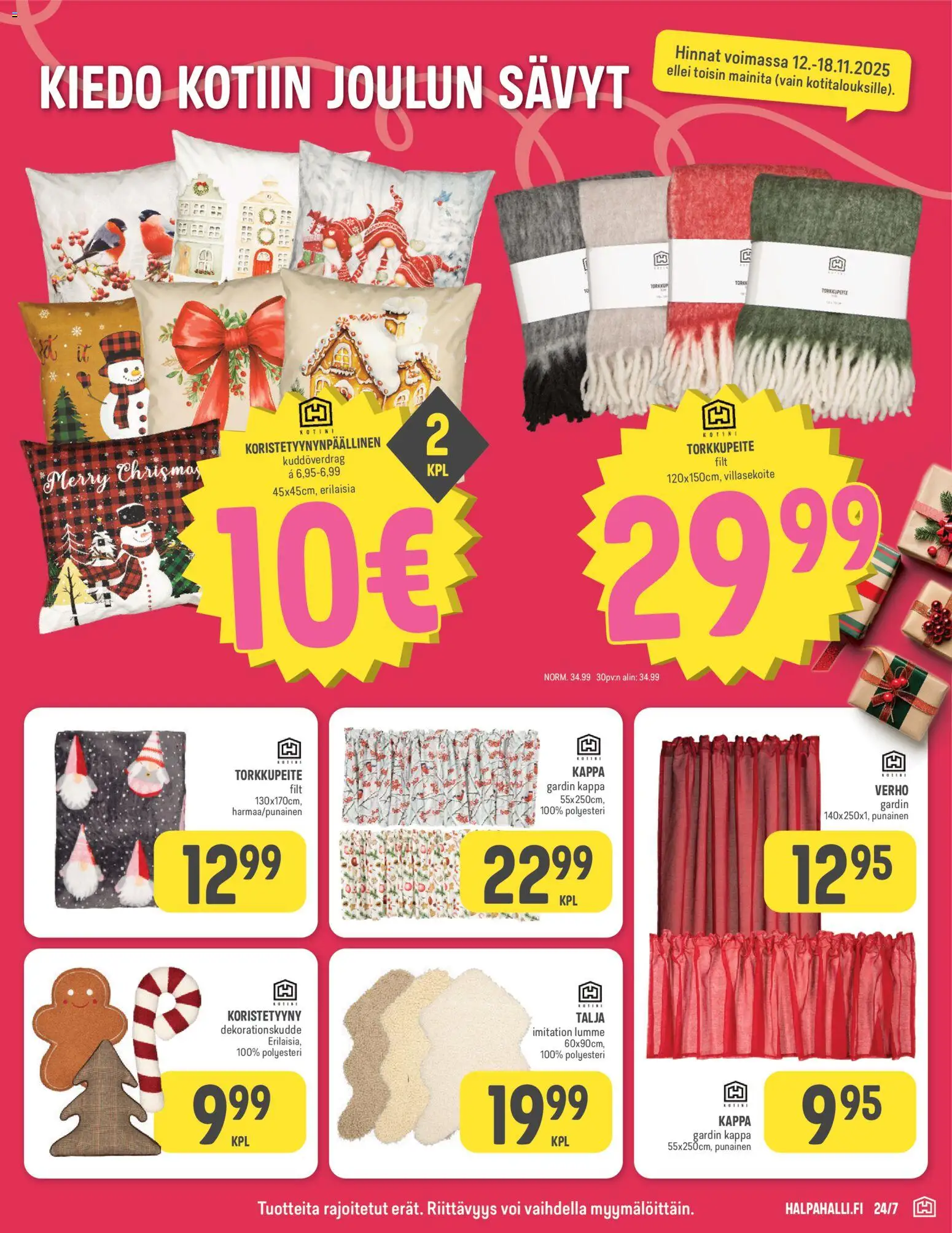 Halpa Halli - Black Friday – voimassa 12.11.2025 alkaen | Sivu: 9 | Tuotteet: Verho, Koristetyyny, Voi