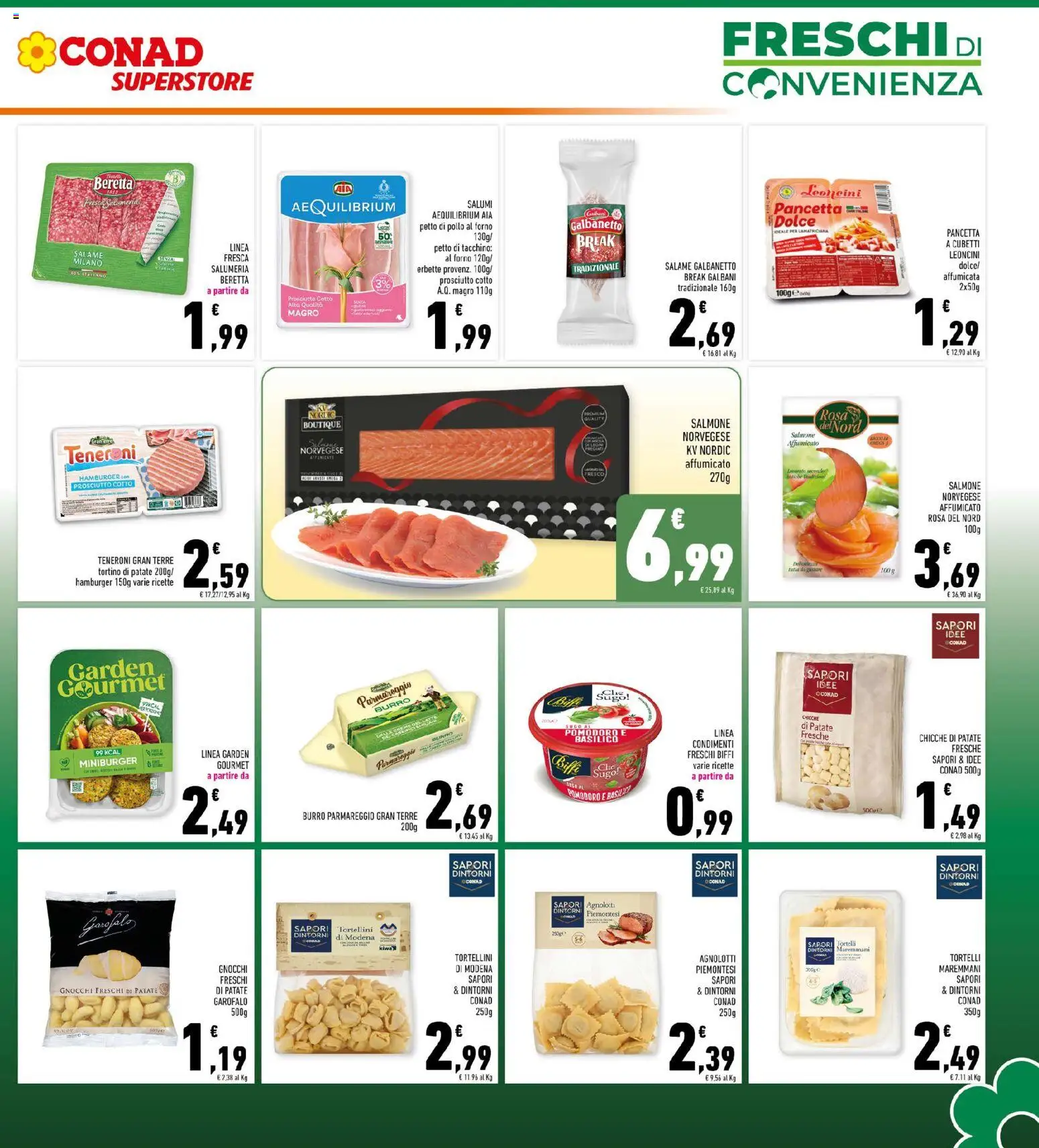 Volantino Conad del 19.11.2025 | Pagina: 9 | Prodotti: Salmone, Pomodoro, Basilico, Hamburger