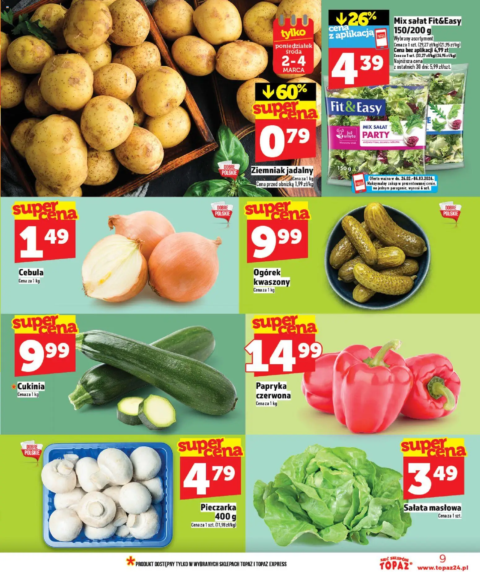 Topaz Gazetka - Ceny małe na stałe od 26.02.2026 | Strona: 9 | Produkty: Papryka, Cukinia, Mix sałat