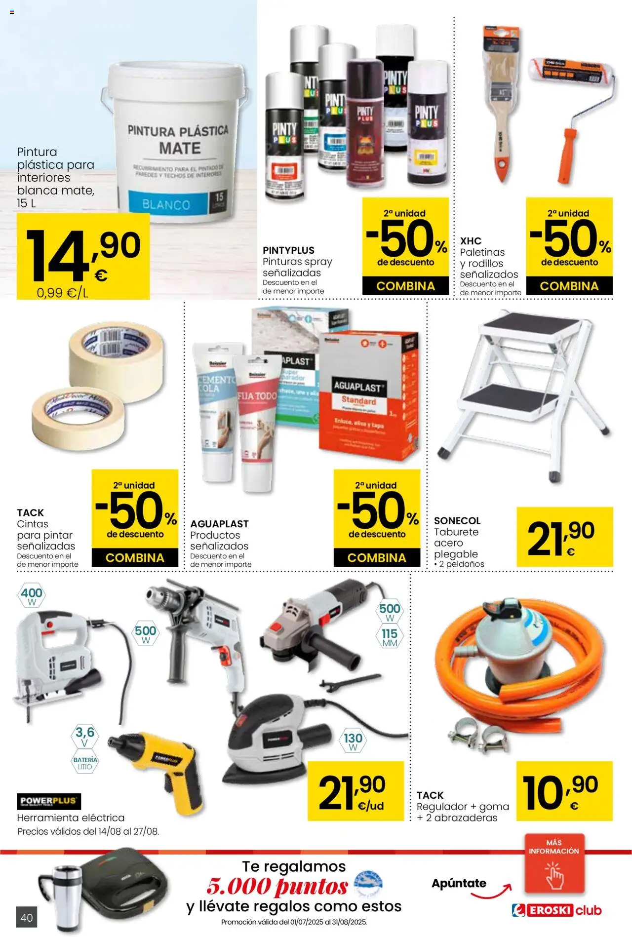 Eroski - Para conquistarte │ válido desde el 14.08.2025 | Página: 40 | Productos: Taburete, Té, Pintura plástica, Batería