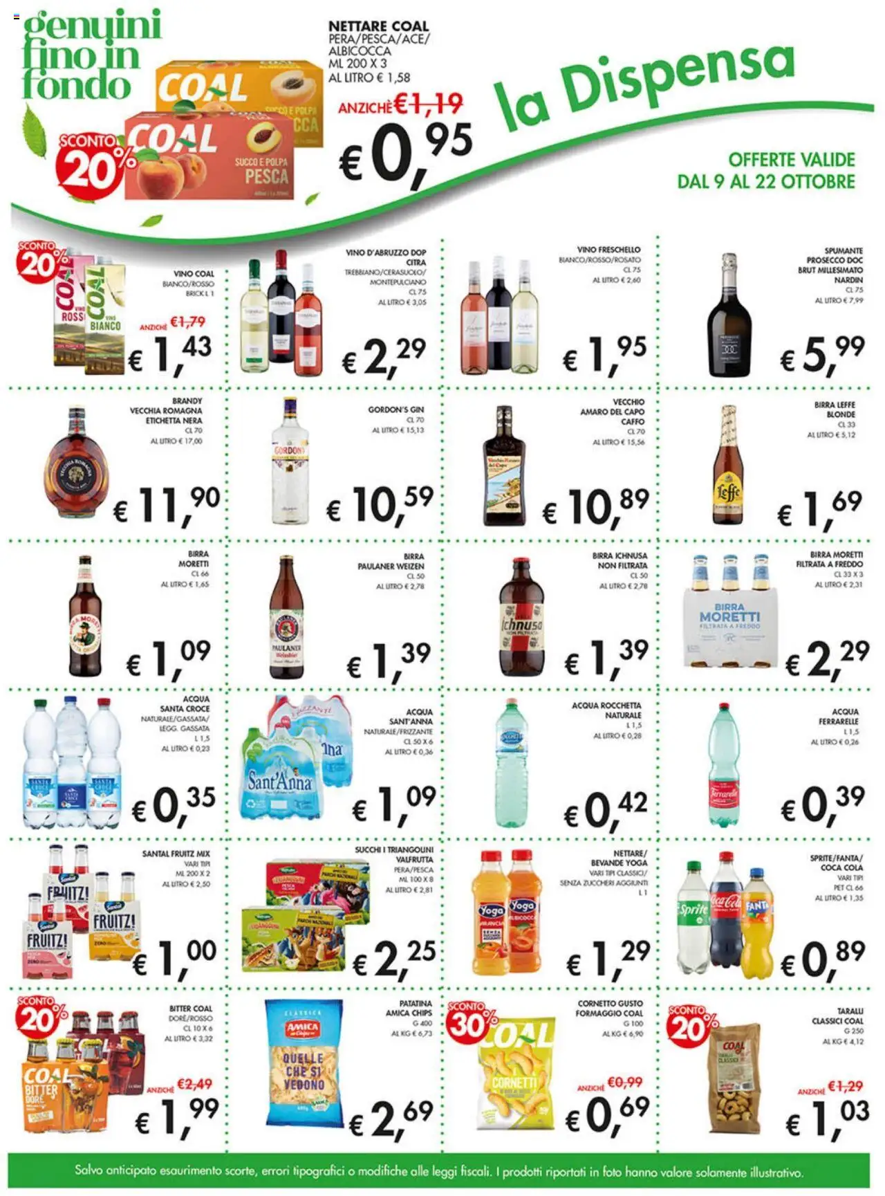 Volantino Coal del 09.10.2025 | Pagina: 12 | Prodotti: Acqua, Formaggio, Spumante, Taralli