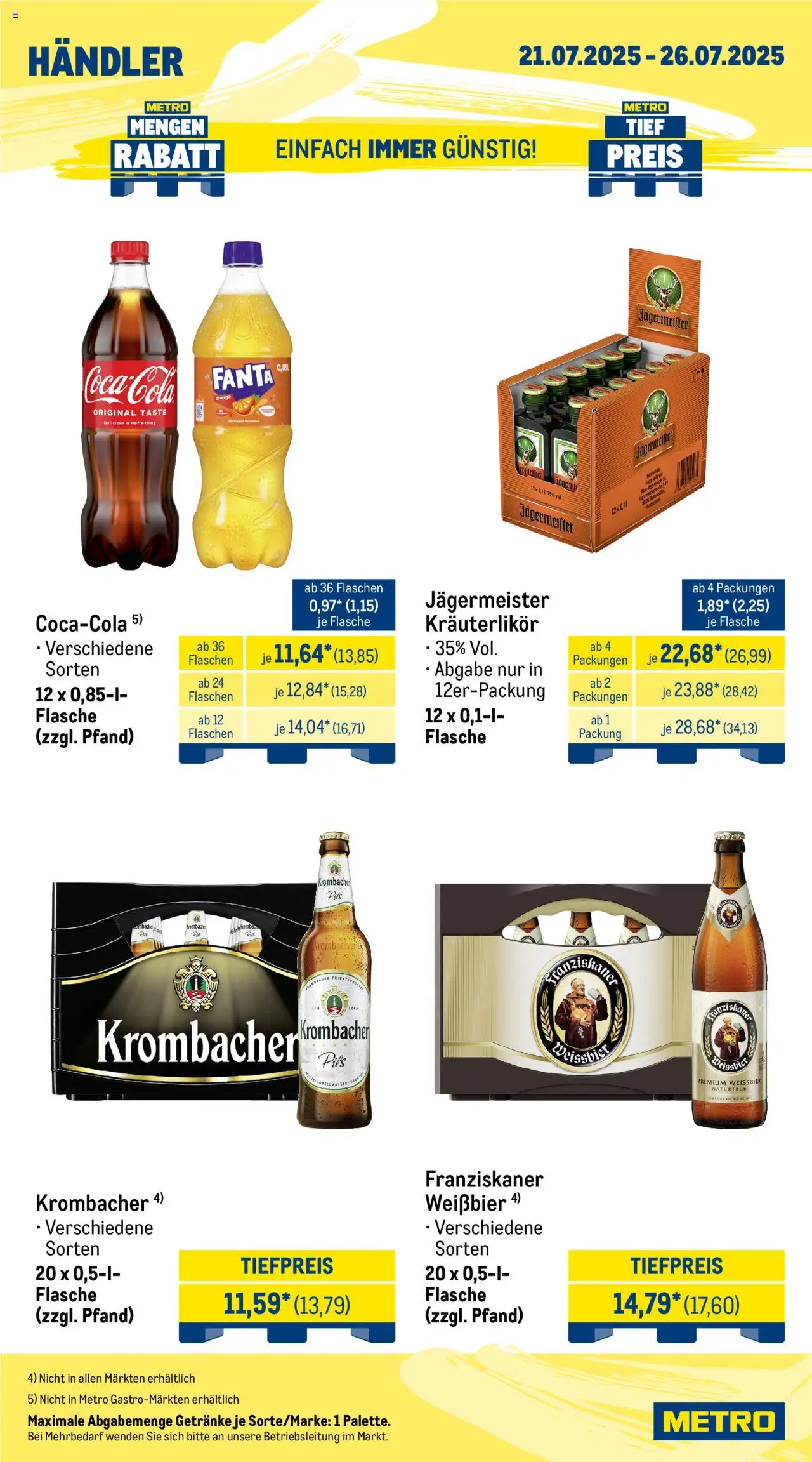 Metro Wochen-Angebote Händler - gültig ab dem 21.07.2025 | Seite: 4 | Produkte: Franziskaner, Fanta, Weißbier, Krombacher