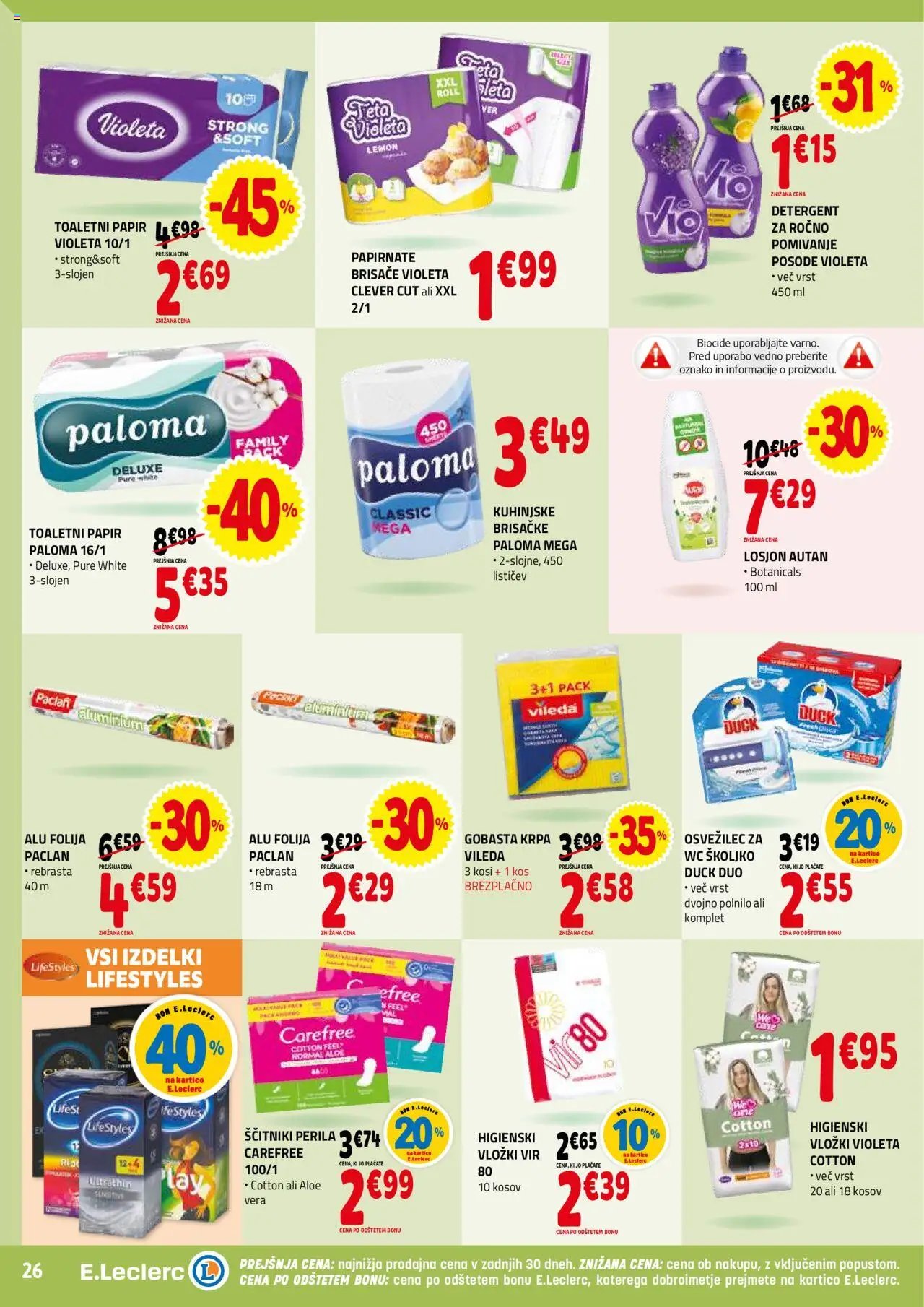 E.leclerc katalog │ velja od 02.07.2025 | Stran: 26 | Izdelki: Toaletni papir, Vložki, Kos, Detergent