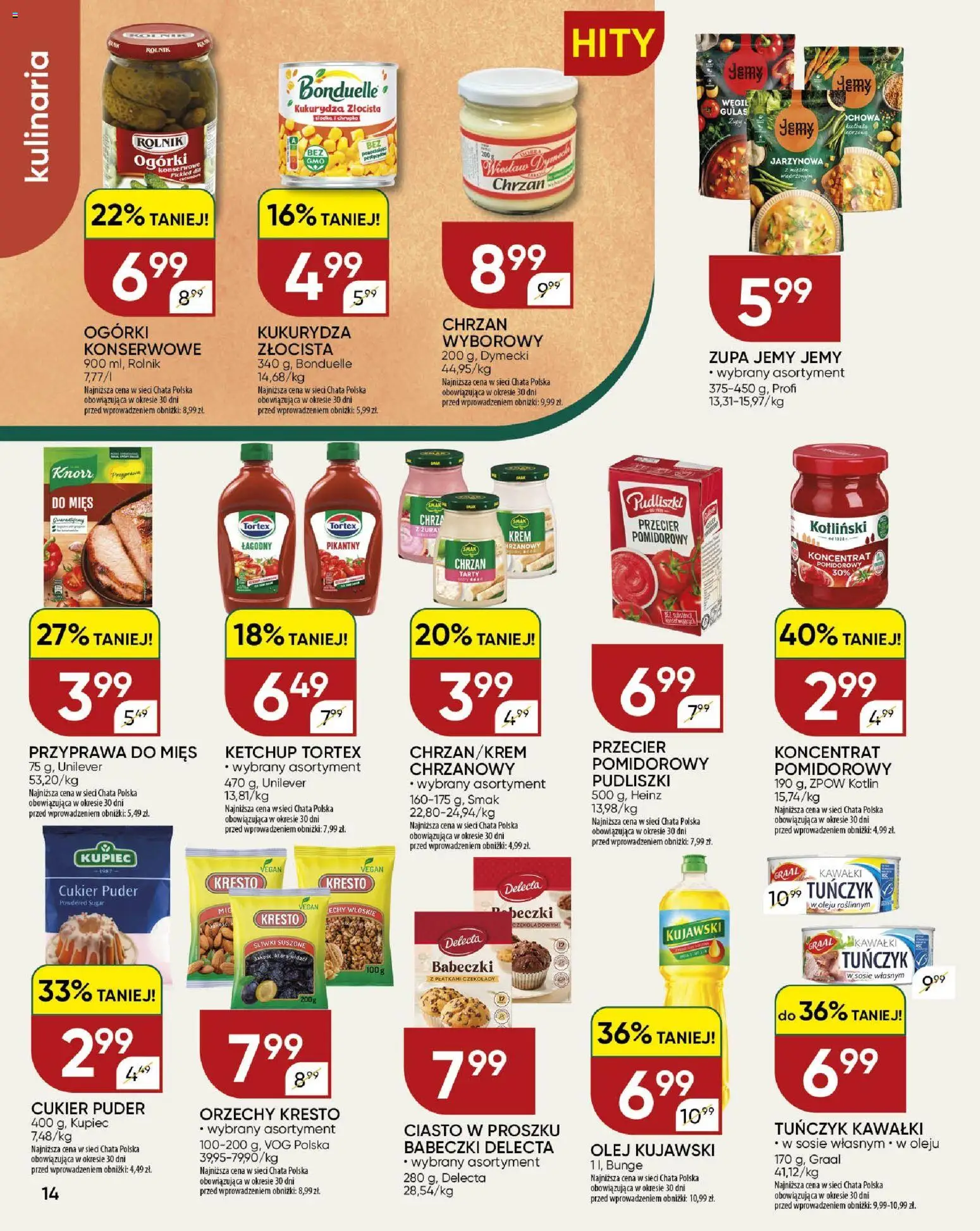 Chata Polska gazetka od 26.03.2026 | Strona: 14 | Produkty: Cukier puder, Koncentrat pomidorowy, Kukurydza, Olej