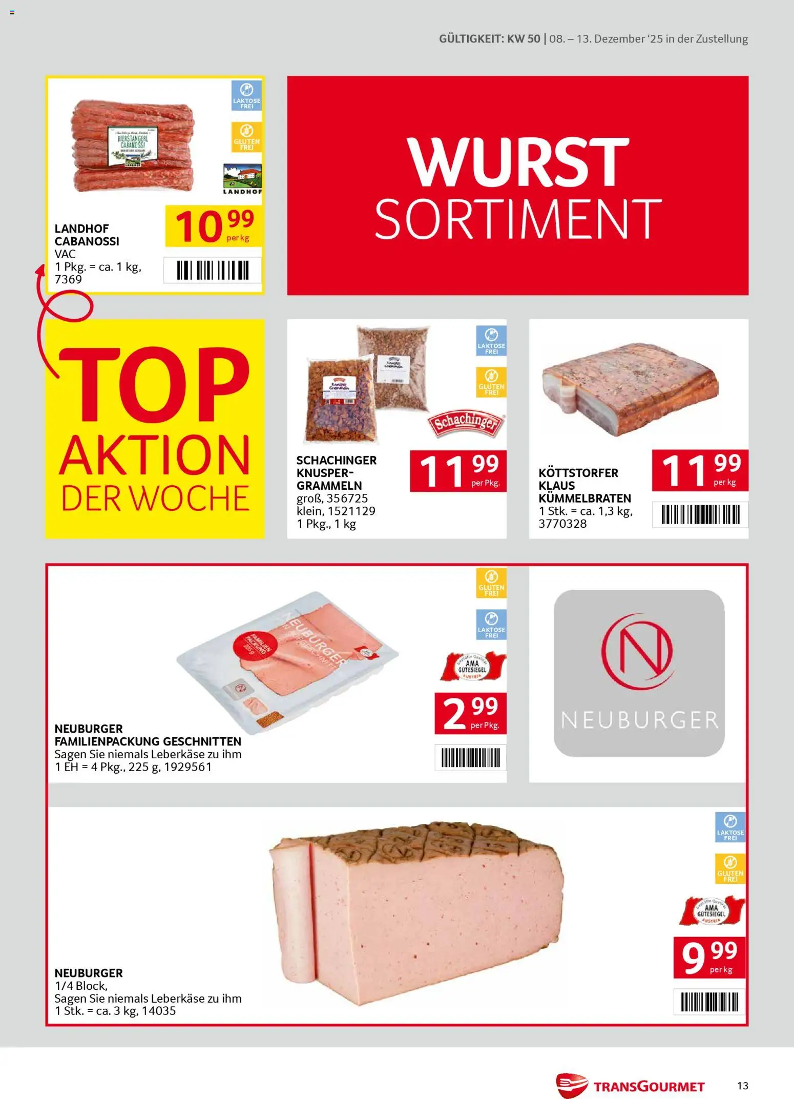 Transgourmet Zustellaktion gültig ab 08.12.2025 | Seite: 13 | Produkte: Wurst