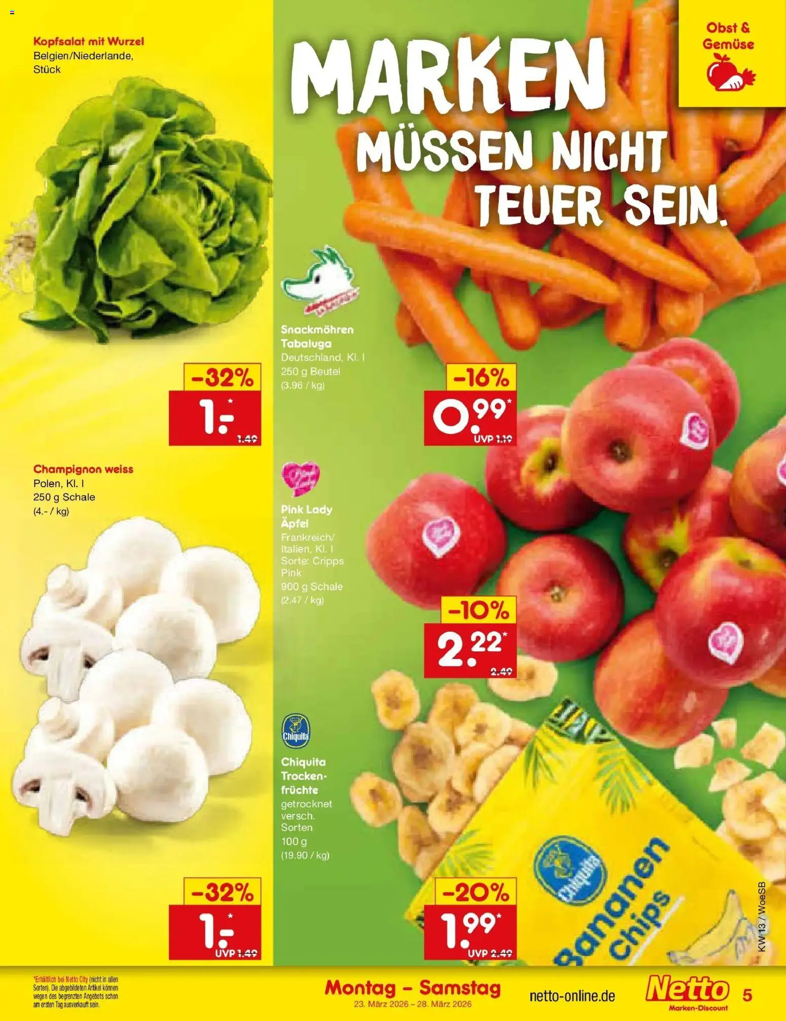 Netto Marken-Discount Prospekt Gemmingen	 – gültig ab 23.03.2026 | Seite: 5 | Produkte: Äpfel, Bananen, Gemüse, Obst