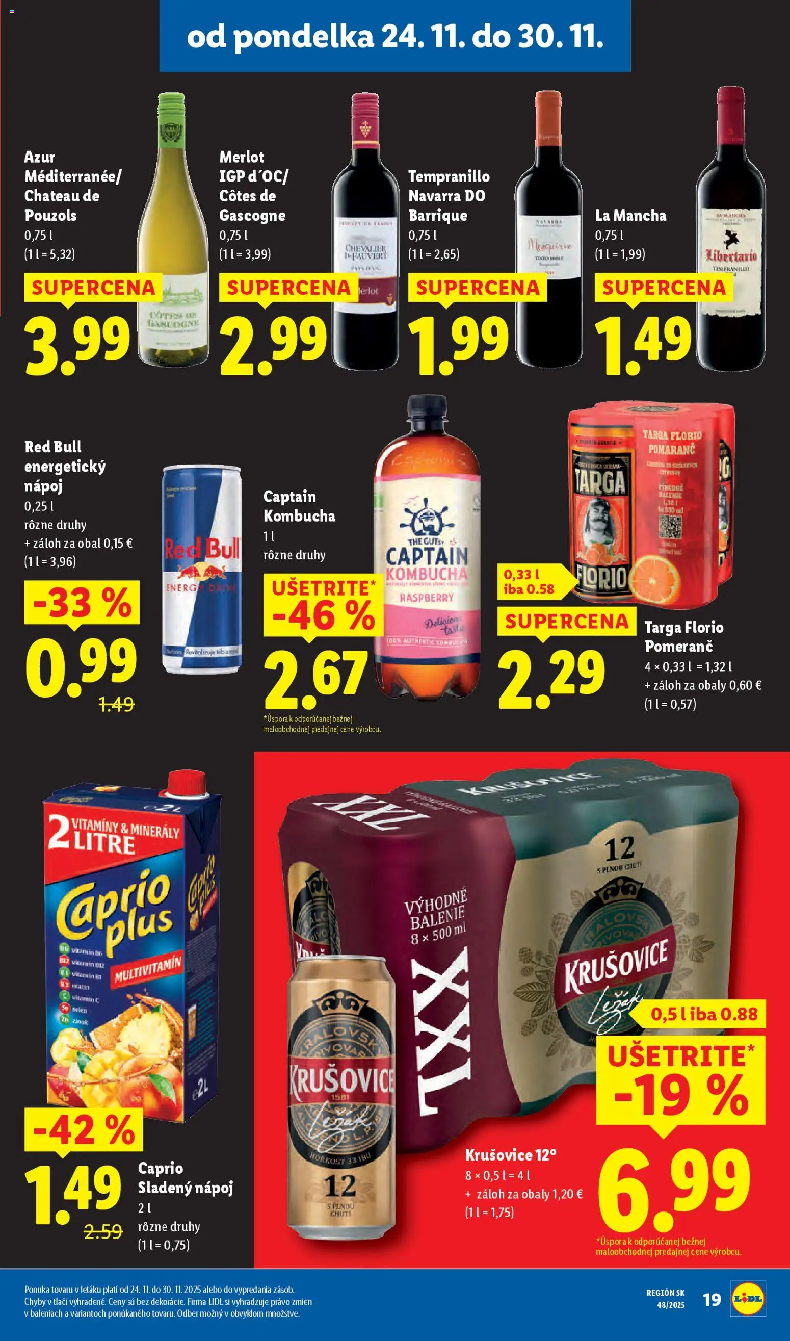 Nové Lidl akcie – leták je platný od 24.11.2025 | Strana: 21 | Produkty: Red Bull, Krušovice, Energetický nápoj