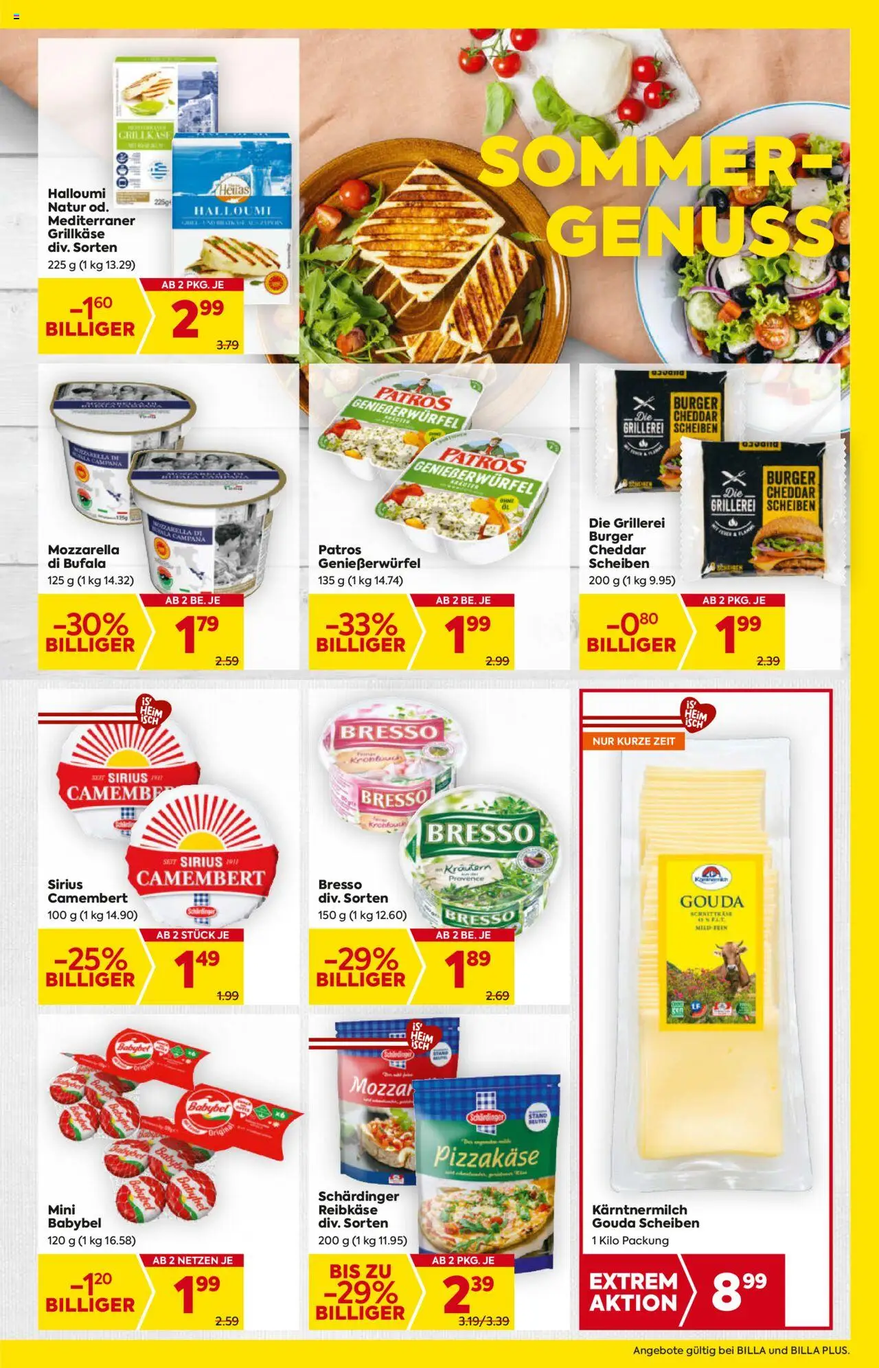 Billa AT akciós ujság - amely érvényes a következő dátumtól: 07.08.2025 | Oldal: 7 | Termékek: Mozzarella, Gouda, Cheddar, Camembert