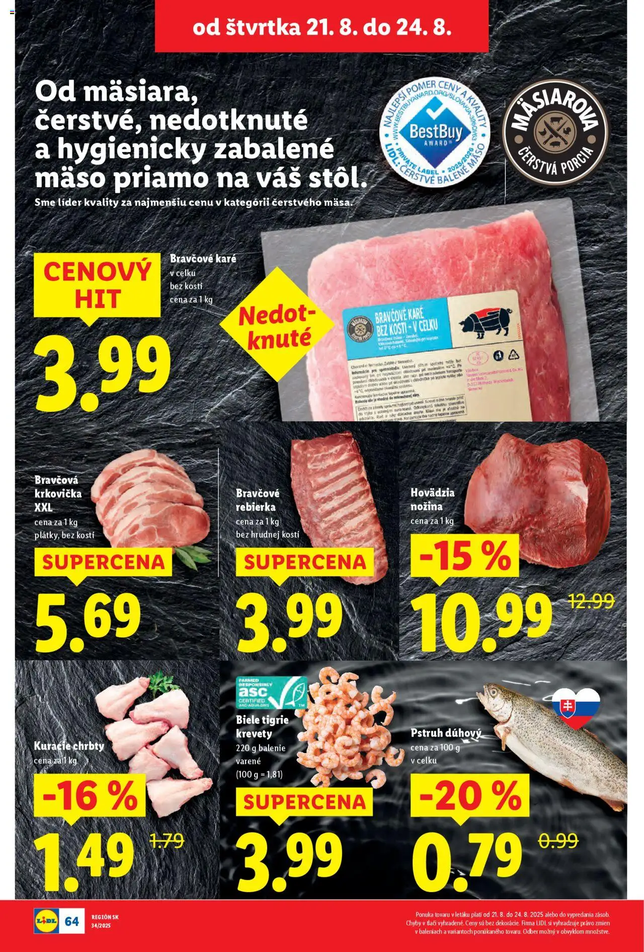 Lidl leták │ platný od 18.08.2025 | Strana: 70 | Produkty: Krevety, Bravčová krkovička, Krkovička, Bravčové karé