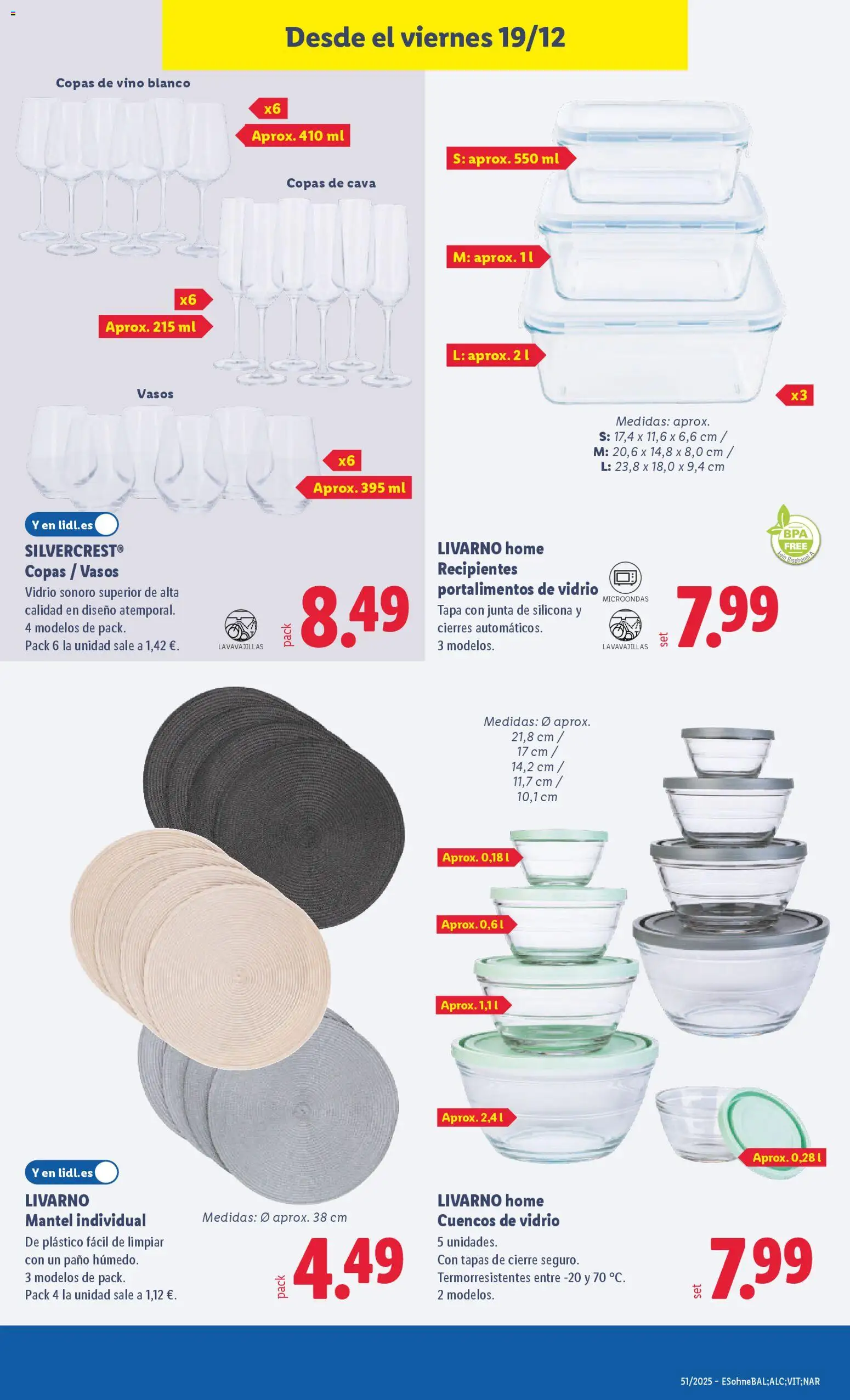 Lidl folleto de bazar │ válido desde el 15.12.2025 | Página: 33 | Productos: Mantel, Vino, Vasos, Lavavajillas
