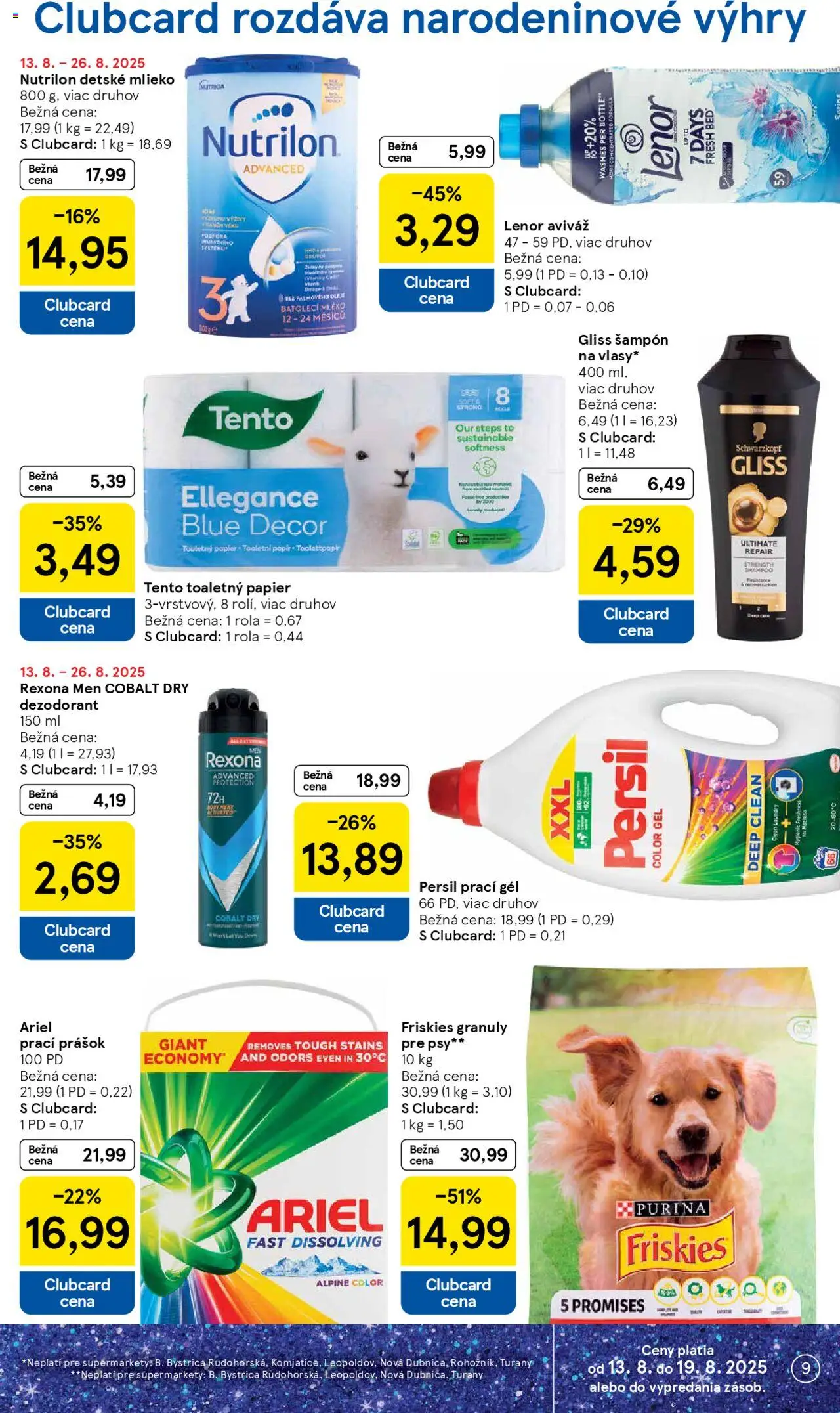 Tesco Supermarket - leták │ platný od 13.08.2025 | Strana: 9 | Produkty: Nutrilon, Aviváž, Ariel, Lenor