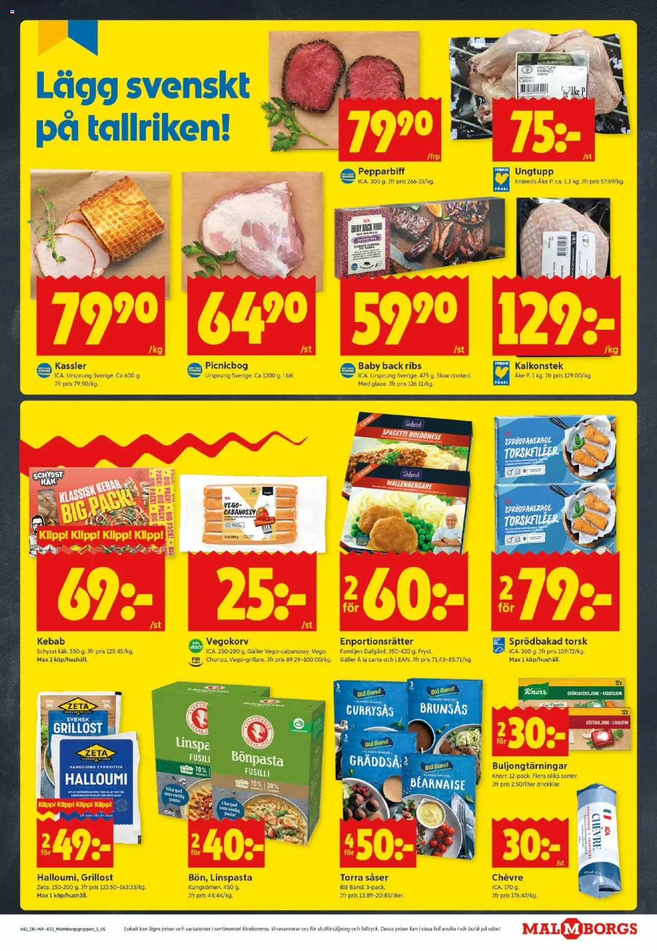 ICA Kvantum reklamblad aktuell från 13.10.2025 | Sida: 5 | Produkter: Kassler, Grillost, Halloumi, Pasta