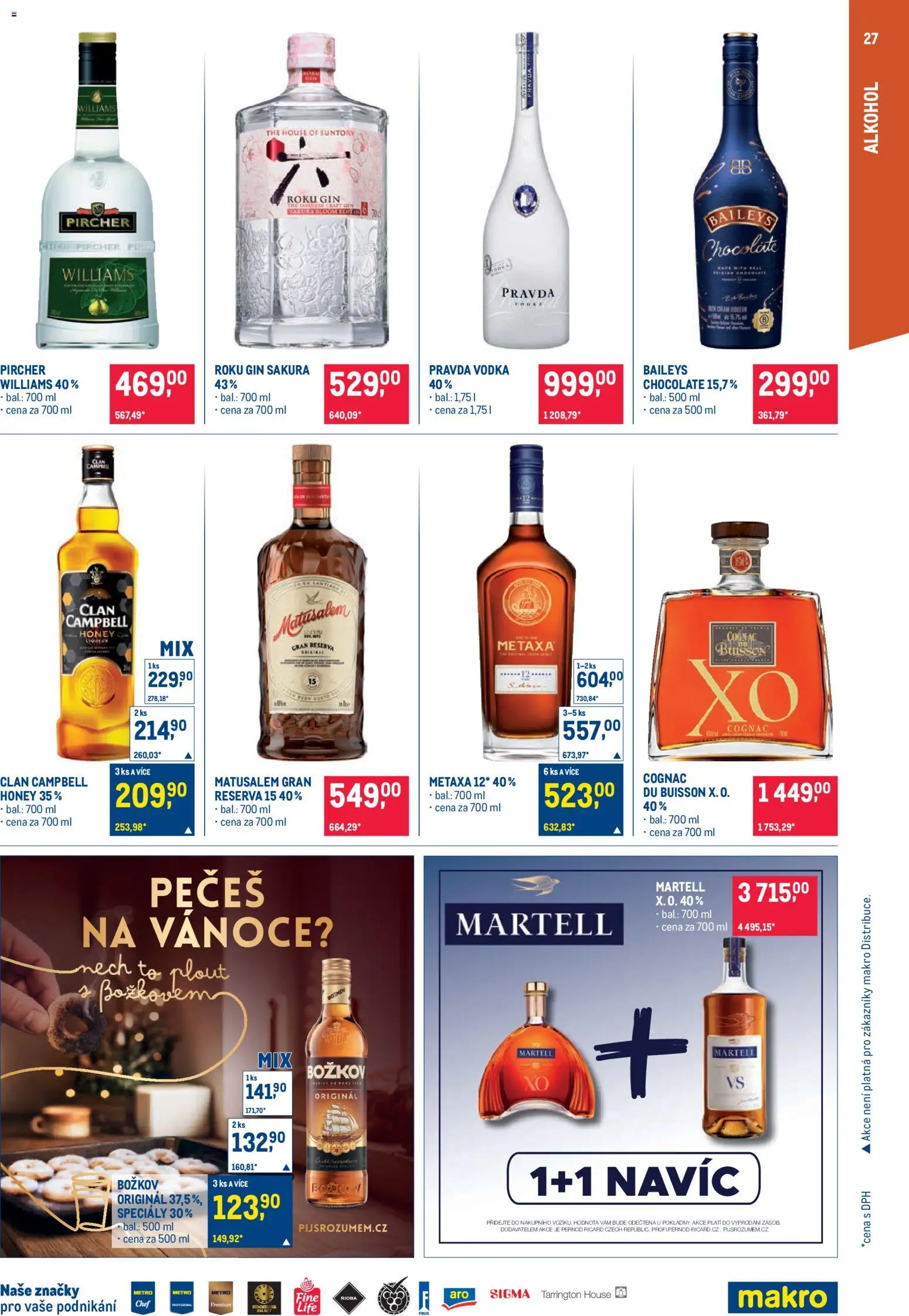 Makro leták - Pro milovníky jídla od 19.11.2025 | Strana: 27 | Produkty: Gin, Vodka, Metaxa, Božkov
