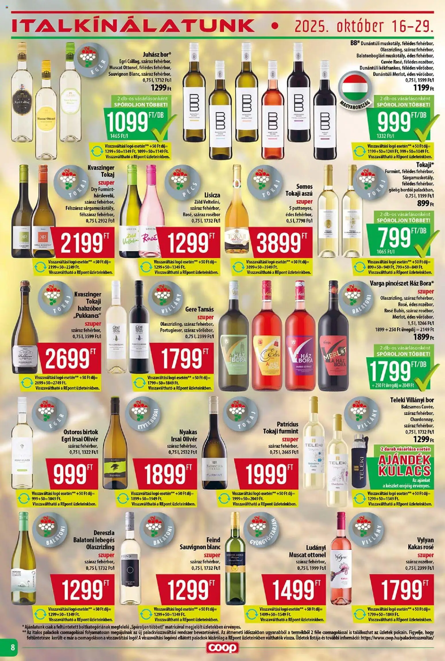 COOP Szolnok akciós ujság - amely érvényes a következő dátumtól: 24.10.2025 | Oldal: 8 | Termékek: Egér, Kulacs, Bor