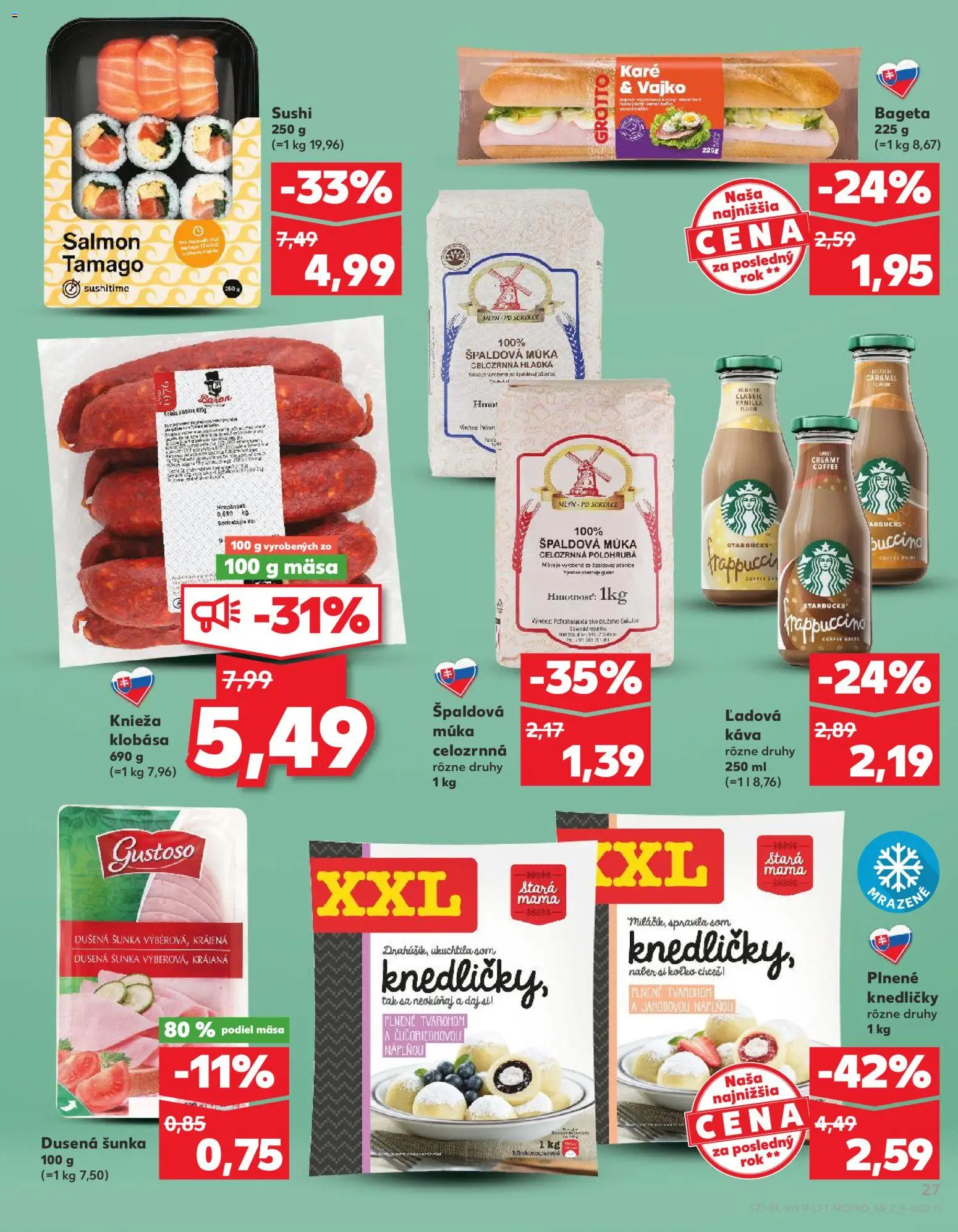 Nové Kaufland akcie – leták je platný od 23.04.2026 | Strana: 27 | Produkty: Káva, Šunka, Klobása, Špaldová múka