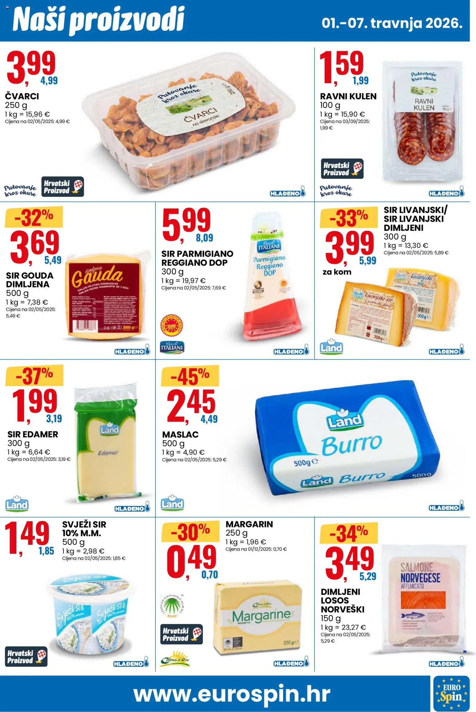 Eurospin katalog | vrijedi od 01.04.2026 | Stranica: 3 | Proizvodi: Maslac, Sir, Svježi sir, Losos