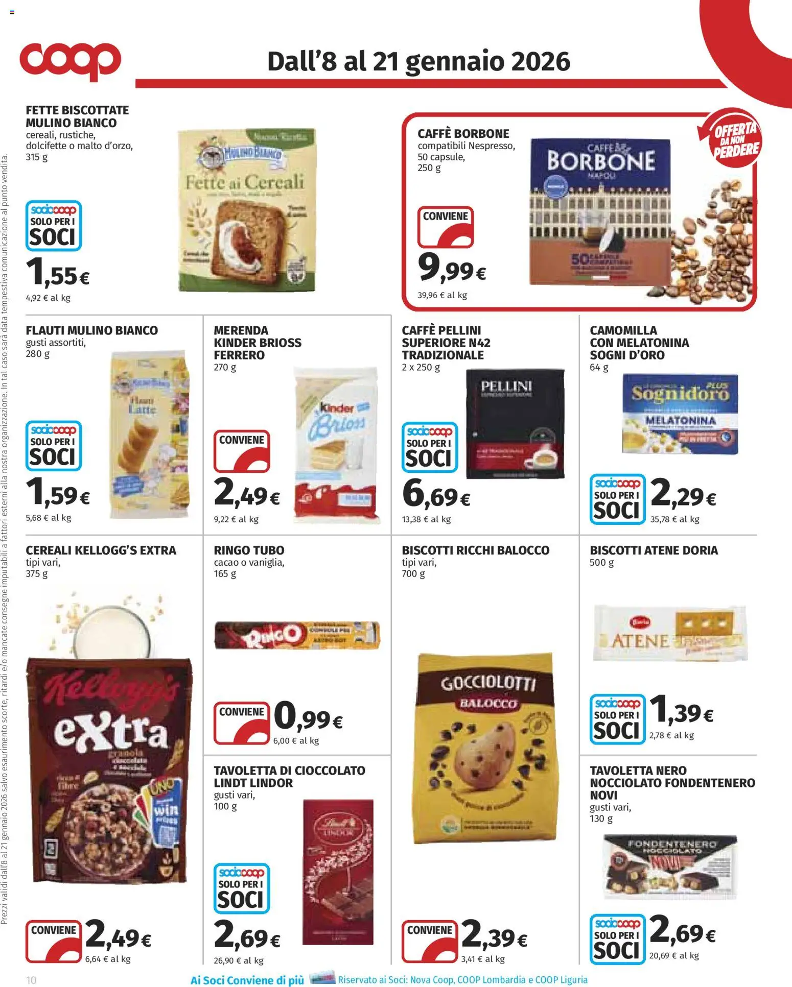 Volantino COOP del 08.01.2026 | Pagina: 10 | Prodotti: Caffè, Tubo, Data, Fette biscottate