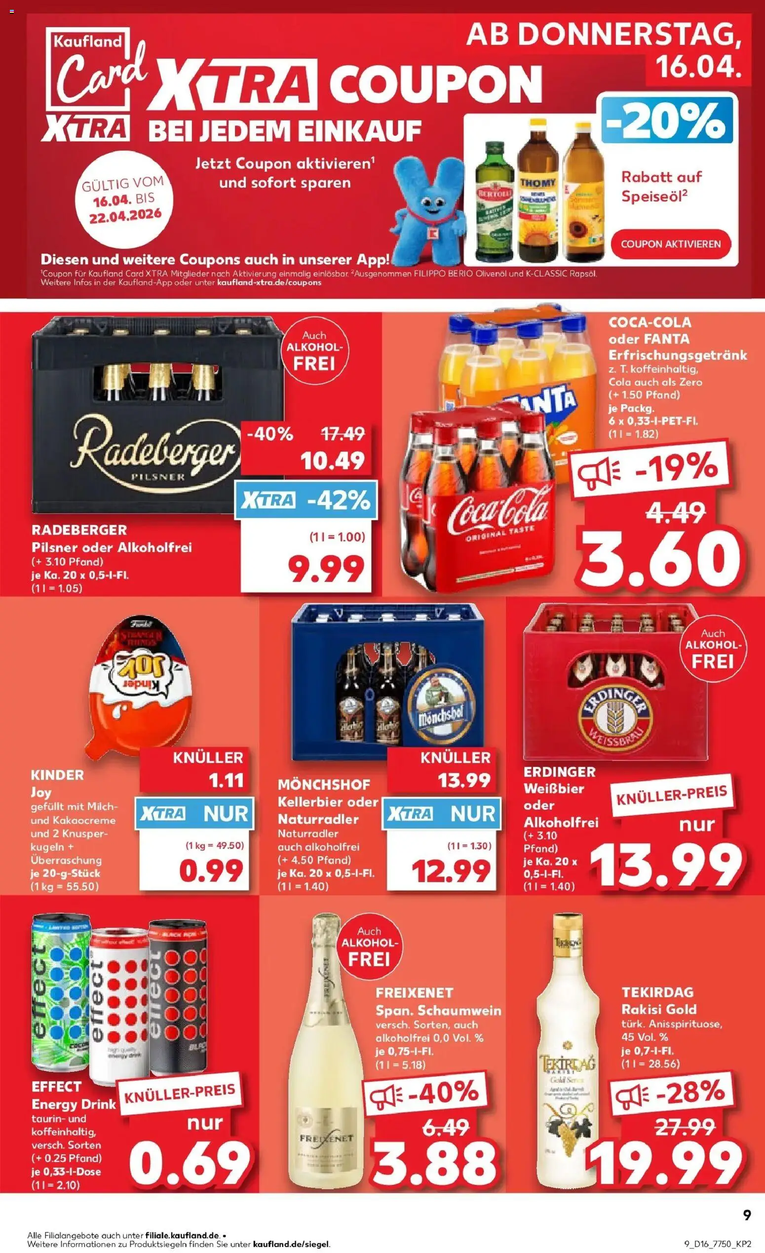 Kaufland Prospekt Bendorf	 – gültig ab 16.04.2026 | Seite: 9 | Produkte: Cola, Freixenet, Olivenol, Kinder joy