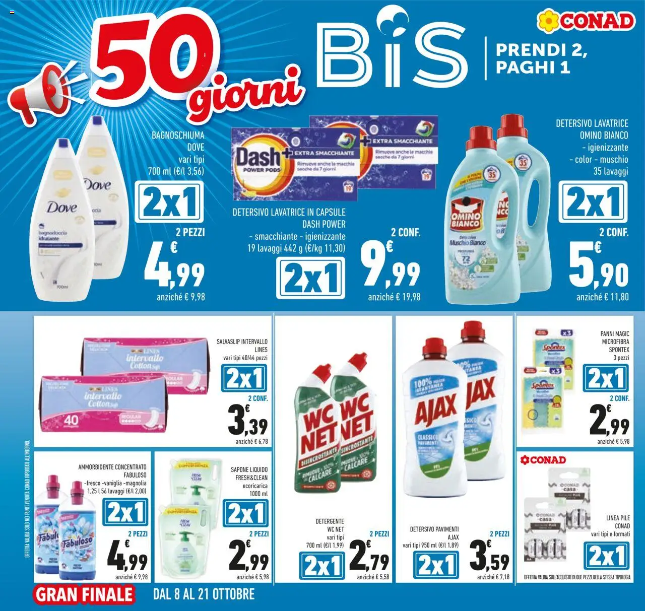 Volantino Conad del 08.10.2025 | Pagina: 16 | Prodotti: Pile, Detergente, Lavatrice, WC