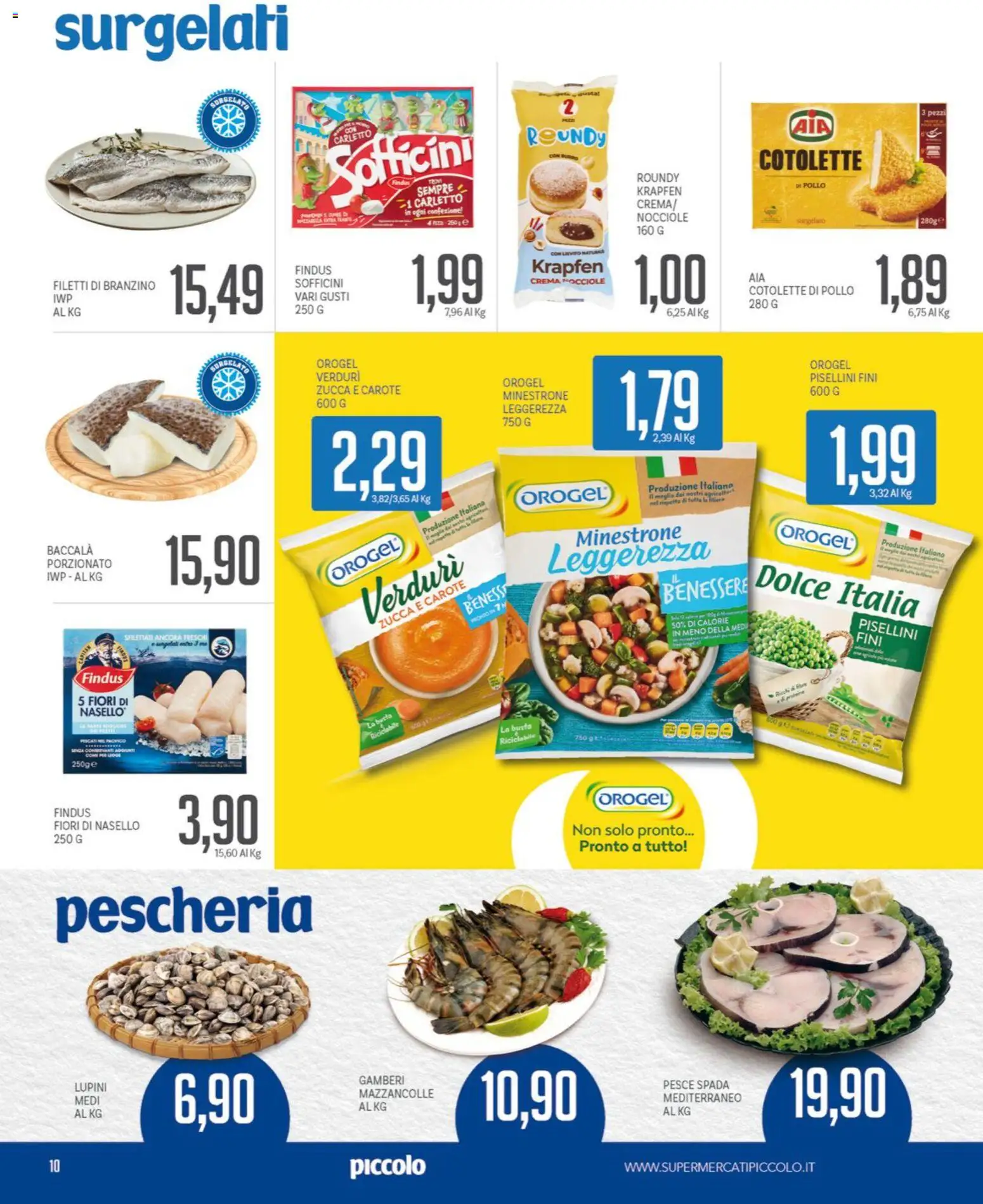 Volantino Piccolo del 19.01.2026 | Pagina: 10 | Prodotti: Crema, Gamberi, Nasello, Pesce spada