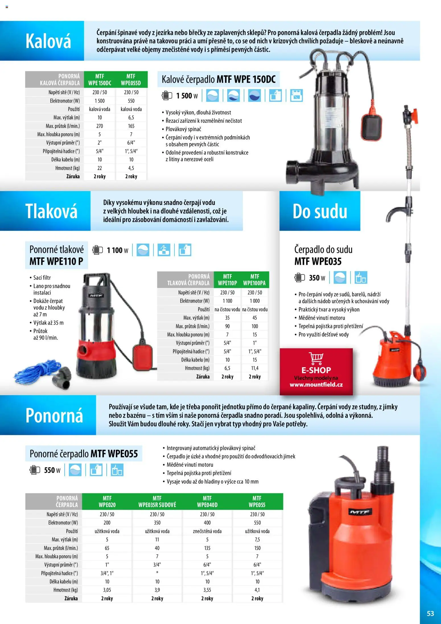 Mountfield katalog od 02.04.2026 | Strana: 53 | Produkty: Voda, Kalové čerpadlo, Ponorné čerpadlo, Čerpadlo