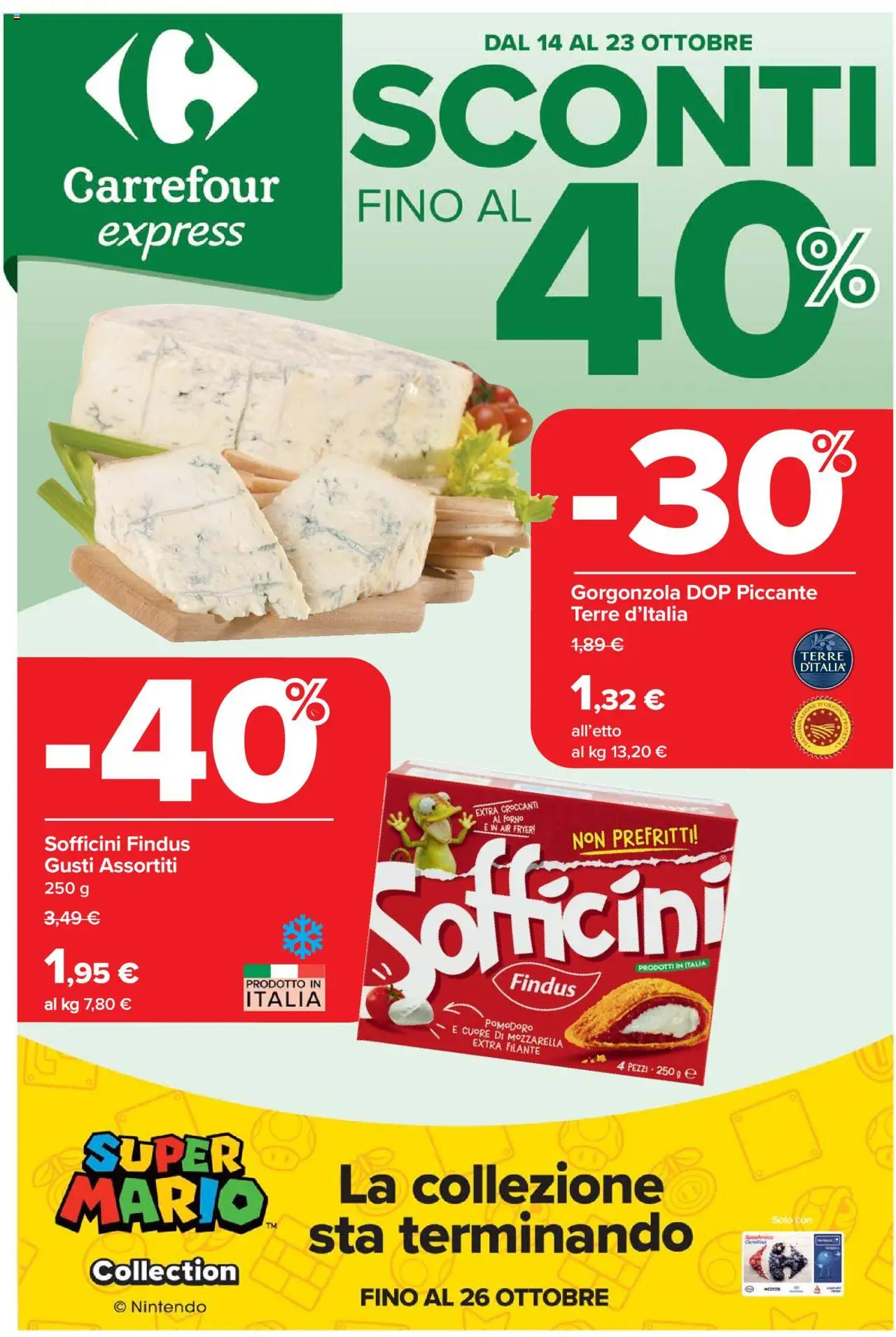 Volantino Carrefour del 14.10.2025 | Pagina: 1 | Prodotti: Mozzarella, Pomodoro, Forno, Gorgonzola