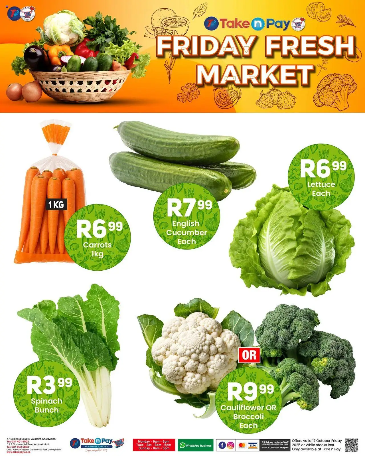 New Take n Pay catalogue – valid from 17.10.2025 | Page: 8 | Products: Cauliflower, Carrots, Lettuce