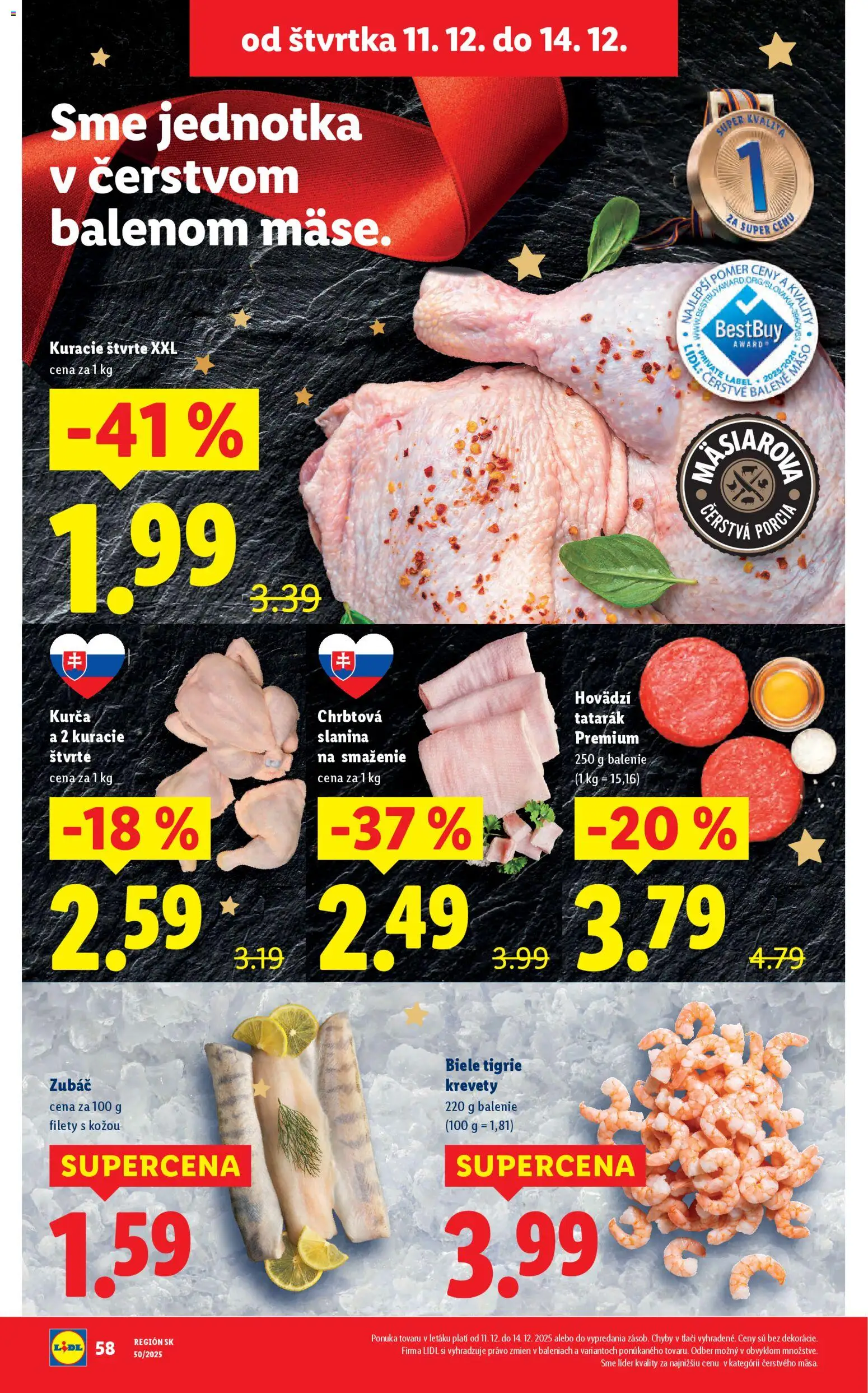 Nové Lidl akcie – leták je platný od 11.12.2025 | Strana: 12 | Produkty: Krevety, Slanina, Tatarák, Kurča