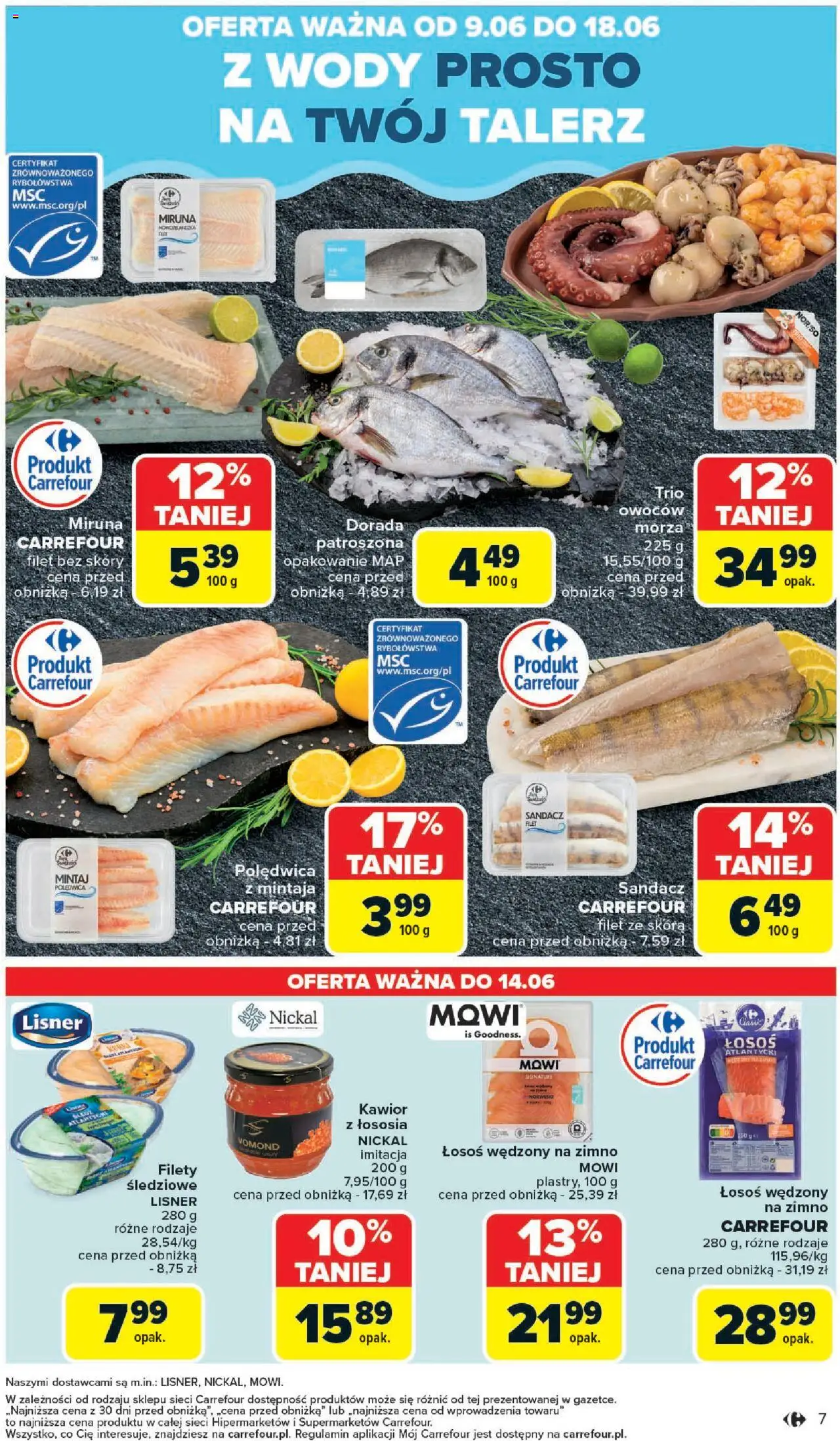 Carrefour Gazetka od 09.06.2025 | Strona: 9 | Produkty: Łosoś wędzony, Mintaj, Łosoś, Kawior