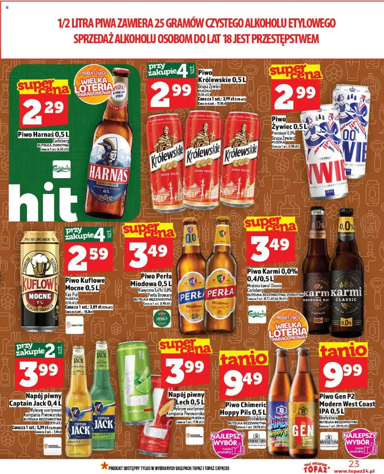 Topaz Gazetka od 02.10.2025 | Strona: 23 | Produkty: Piwo perła, Harnaś, Piwo
