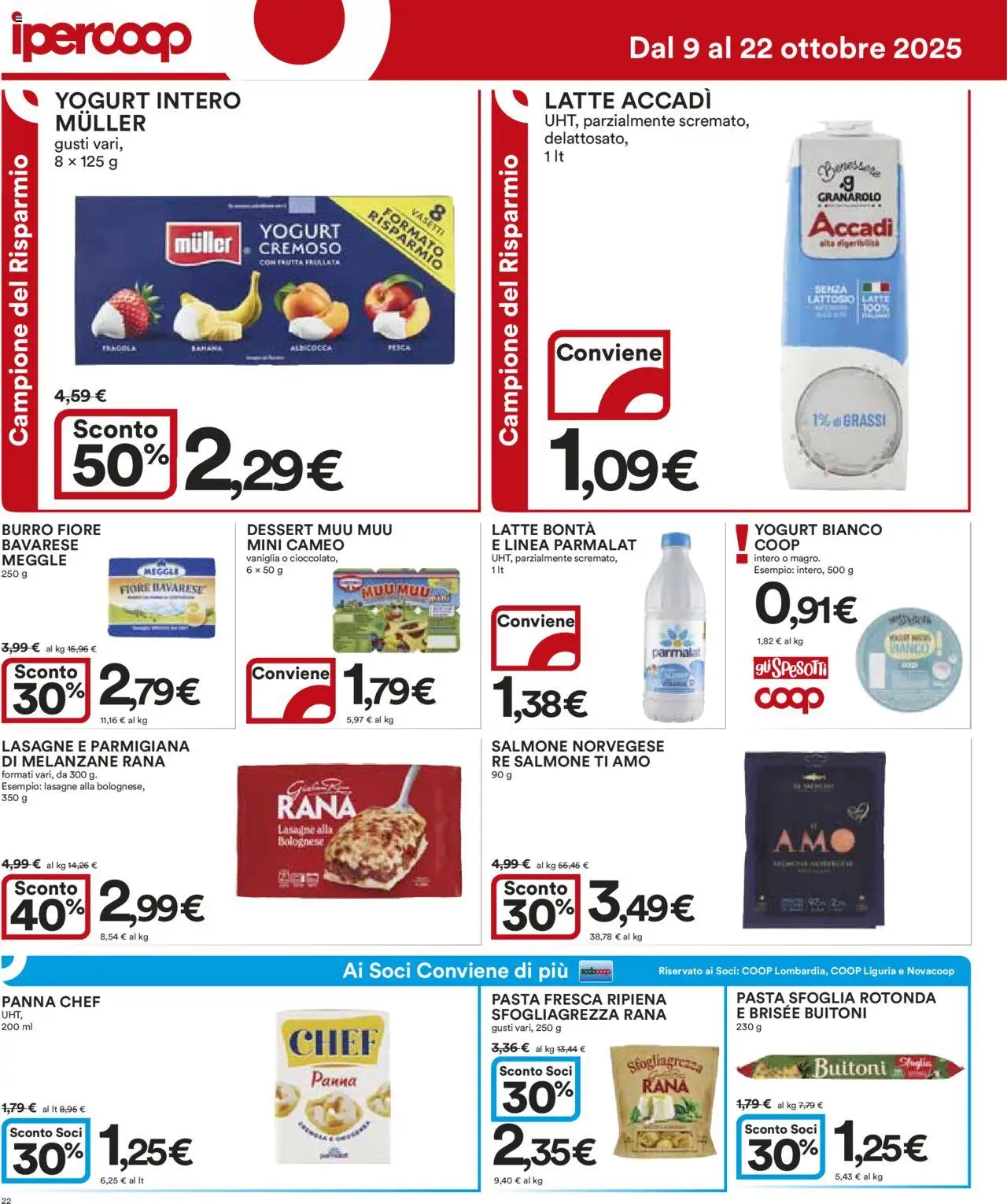 Volantino Ipercoop del 09.10.2025 | Pagina: 22 | Prodotti: Yogurt, Pasta sfoglia, Panna, Latte