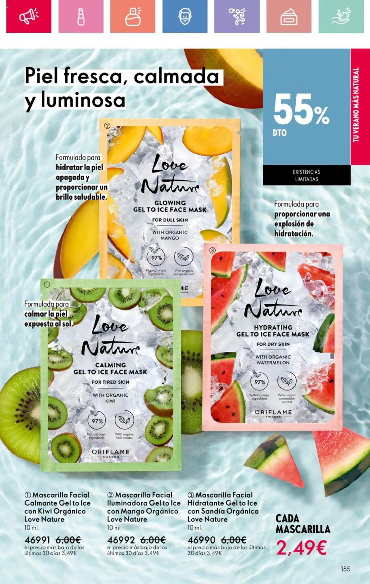 Oriflame - Catálogo Campaña 9 │ válido desde el 22.06.2025 | Página: 155 | Productos: Mascarilla facial, Kiwi, Ρούτερ, Sandía