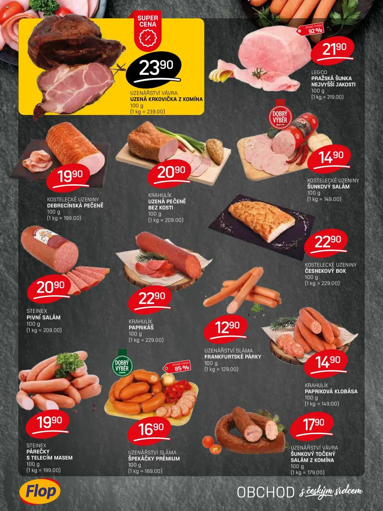 Flop leták od 27.08.2025 | Strana: 2 | Produkty: Párky, Špekáčky, Klobása, Uzeniny